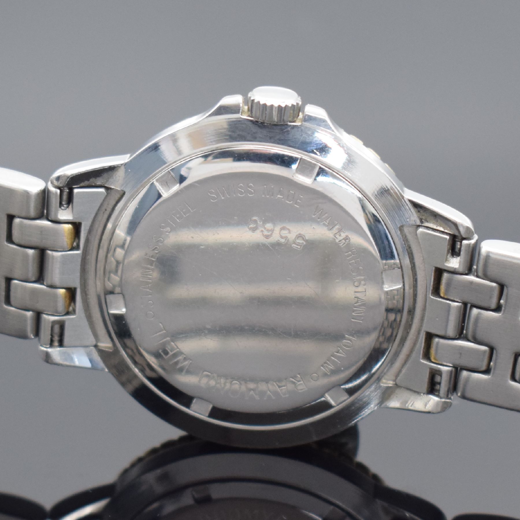 Detail c: RAYMOND WEIL Tango Armbanduhr, Schweiz um 2008, quarz, Edelstahlgeh. inkl. Gliederband m. dopp. Faltschl. teils verg., Boden & Krone verschr., eins. ...