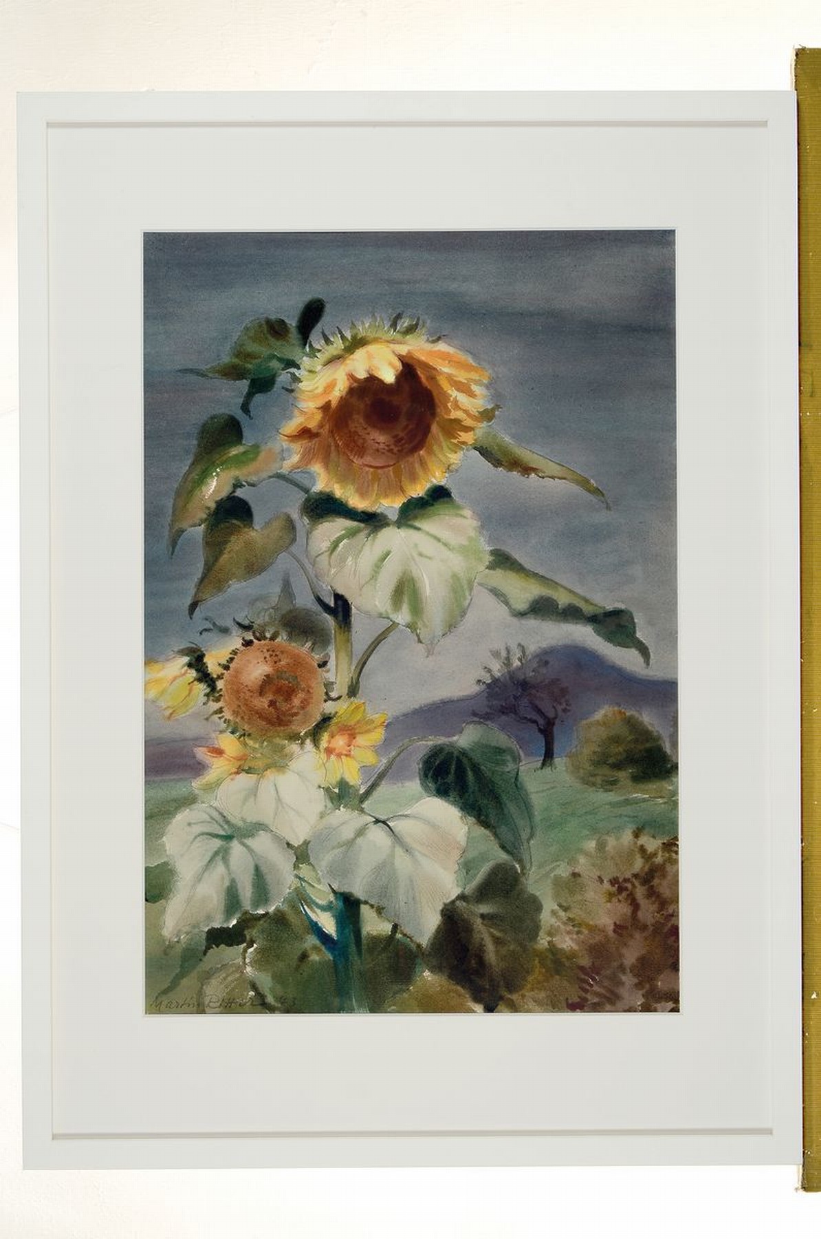 Detail k: Martin Ritter, 1905 Glauchau-2001 Baldham bei München, war ansässig in Neustadt an der Weinstraße, hier: Sonnenblumen, Aquarell auf Papier, links ...