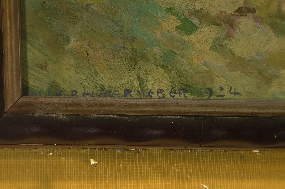 Detail a: Hans Josef Becker Leber, 1976 Berlin - 1962 Wedel, Sommerlandschaft, Öl/Lwd, signiert und 1924, ca. 53 x 65 cm, Rahmen , Altersspuren