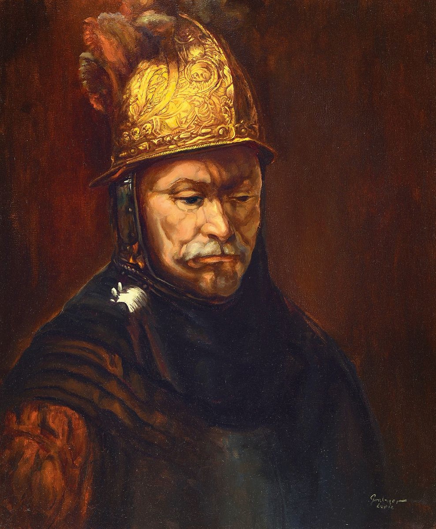 2 Werke Manfred Grabners, 20.Jh., a. Kopie nach Rembrandts "Mann mit dem Goldhelm"; b. Blumenstillleben, je signiert, Öl/Lwd, Rahmen,ca. ...