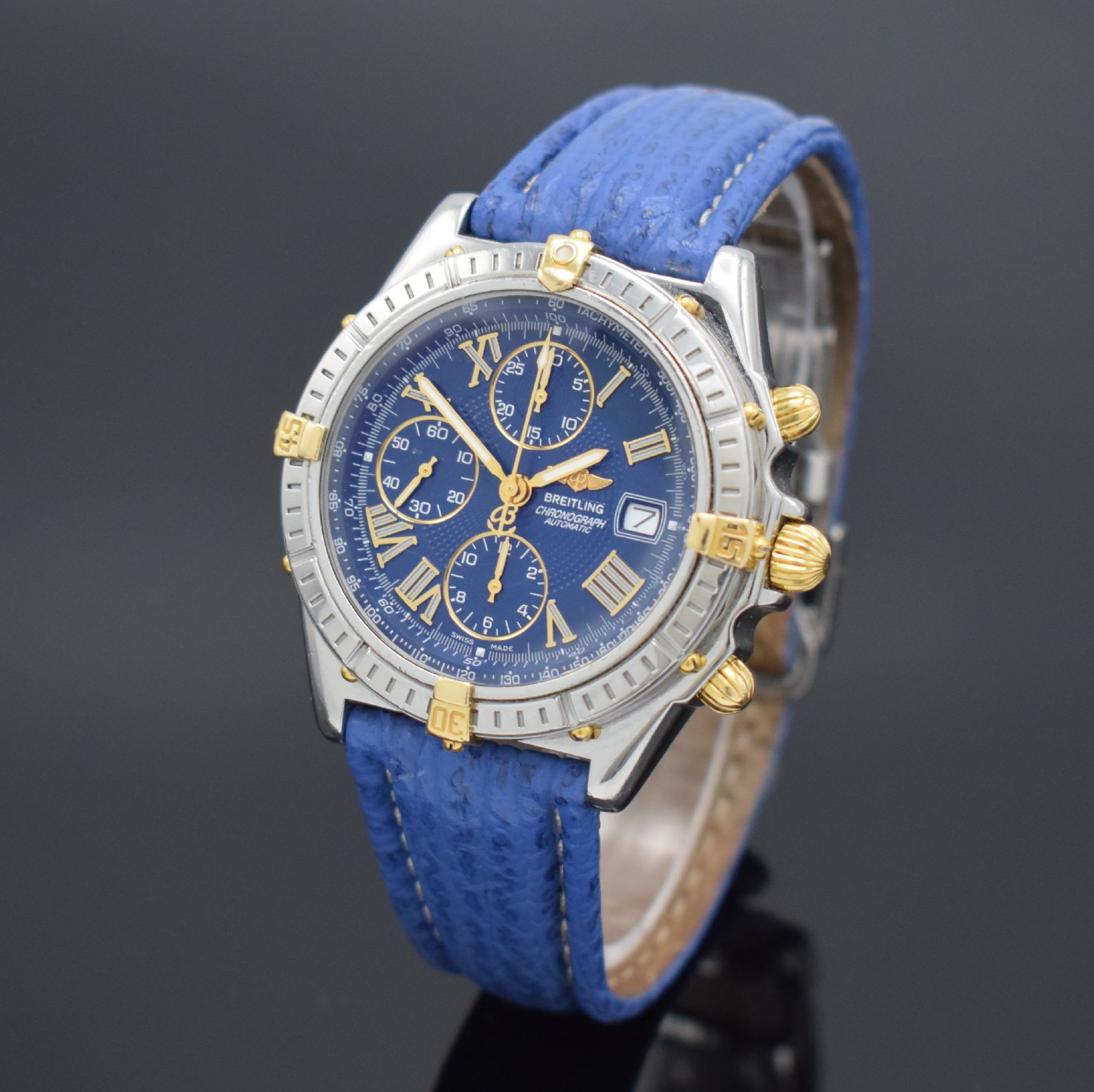 Detail b: BREITLING Armbandchronograph Crosswind Referenz B13055, Automatik, Schweiz um 1998, Edelstahl/Gold kombiniert inkl. Lederband m. orig. Faltschl., ...