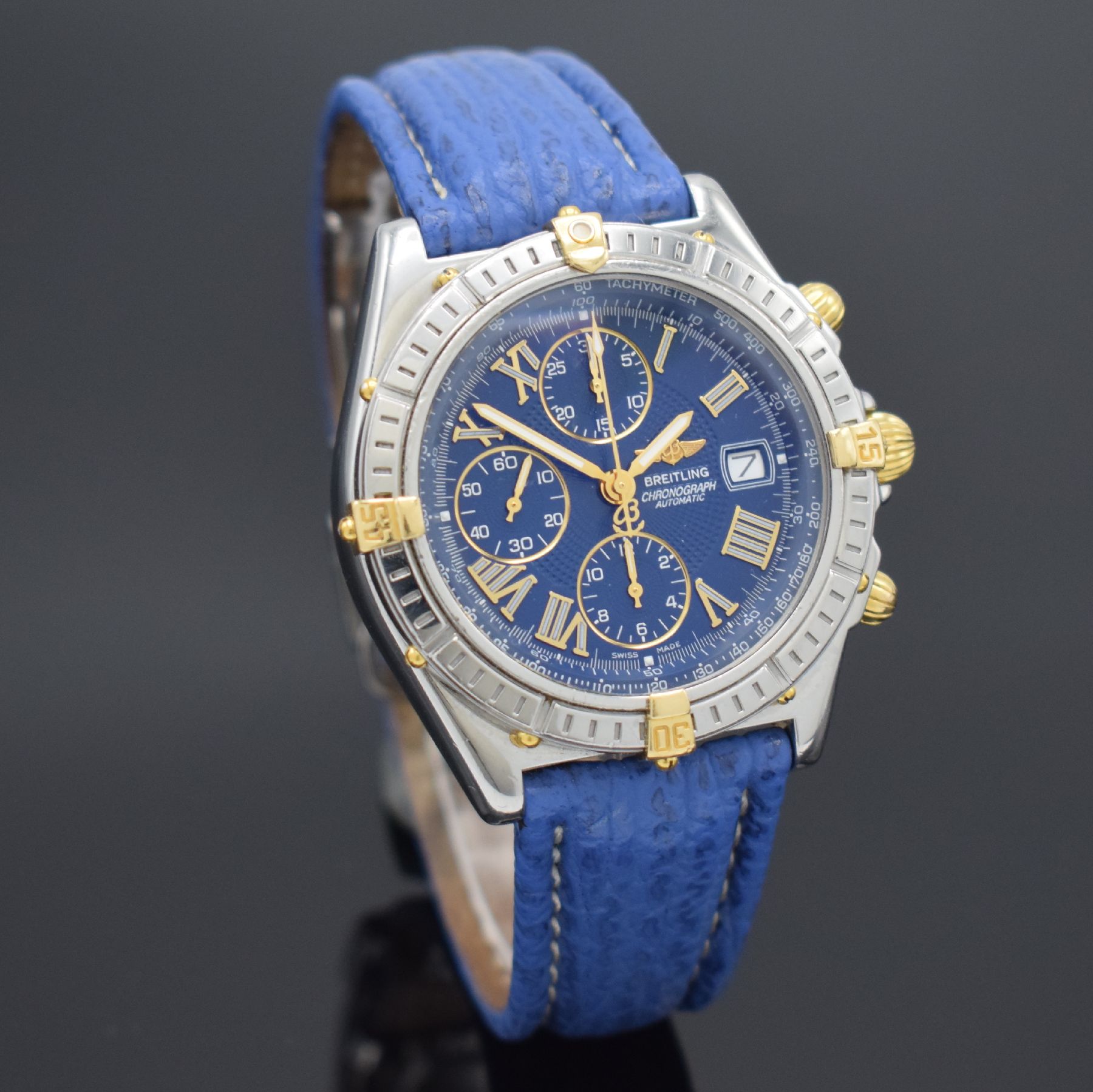 Detail d: BREITLING Armbandchronograph Crosswind Referenz B13055, Automatik, Schweiz um 1998, Edelstahl/Gold kombiniert inkl. Lederband m. orig. Faltschl., ...