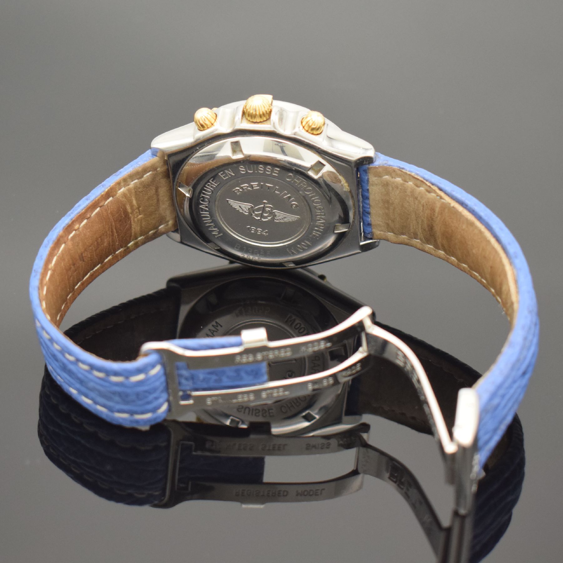 Detail f: BREITLING Armbandchronograph Crosswind Referenz B13055, Automatik, Schweiz um 1998, Edelstahl/Gold kombiniert inkl. Lederband m. orig. Faltschl., ...