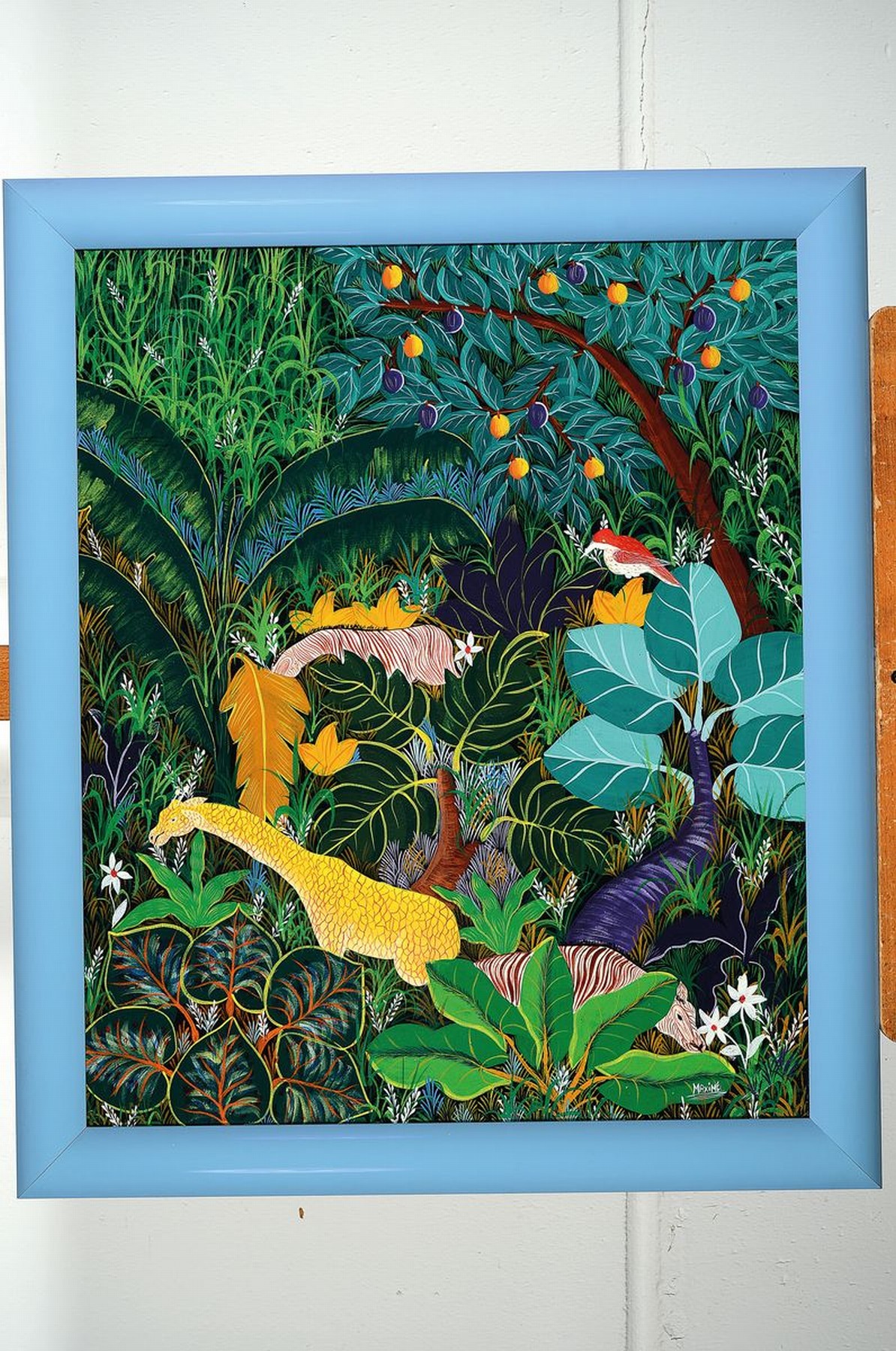 Detail k: Casseus Maxime, geb. Port-au-Prince, zeitgenössischer haitianischer Künstler, exotische Dschungelszene, um 1985/86, idealisiert-folkloristische ...