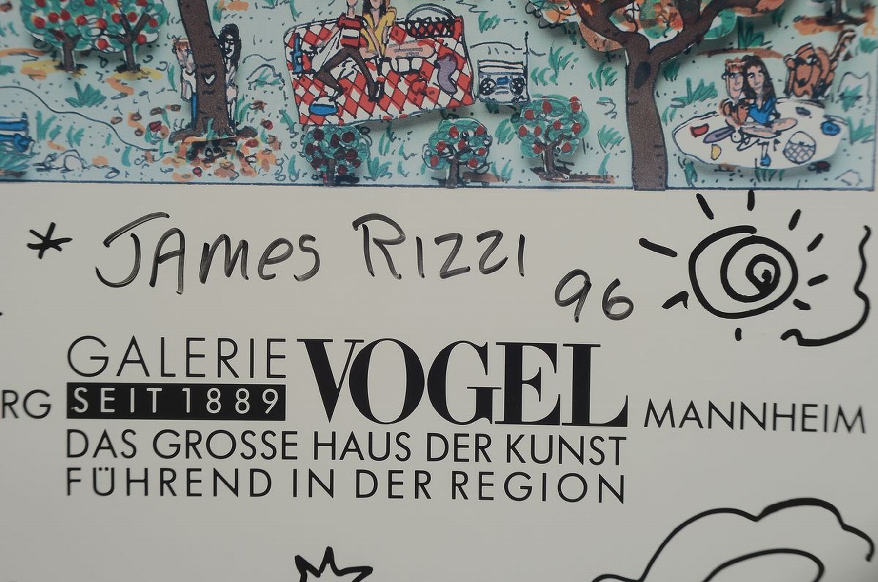 Detail a: James Rizzi, 1950-2011, Farboffset, James Rizzi für Galerie Vogel Heidelberg-Mannheim, handsigniert u. datiert 96, Galerie-Rahmung unter Glas, ca. ...