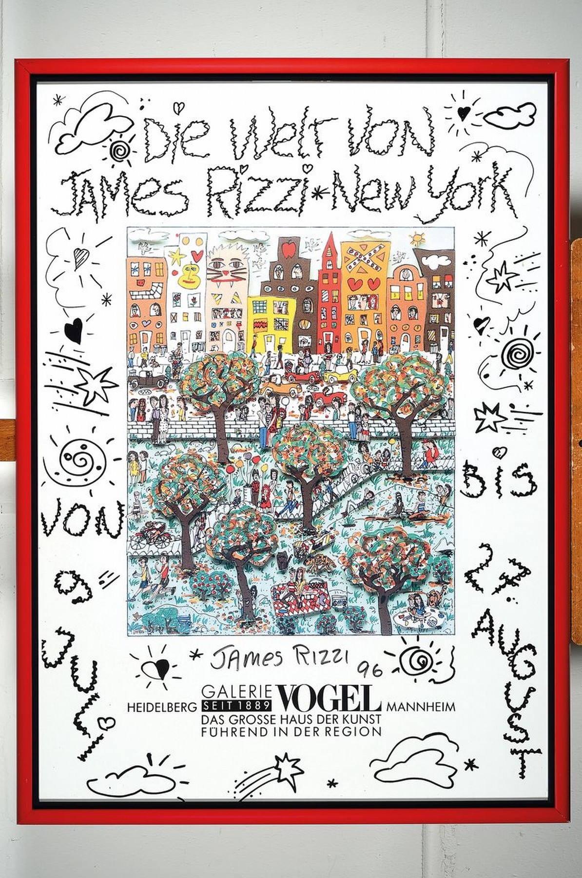 Detail k: James Rizzi, 1950-2011, Farboffset, James Rizzi für Galerie Vogel Heidelberg-Mannheim, handsigniert u. datiert 96, Galerie-Rahmung unter Glas, ca. ...