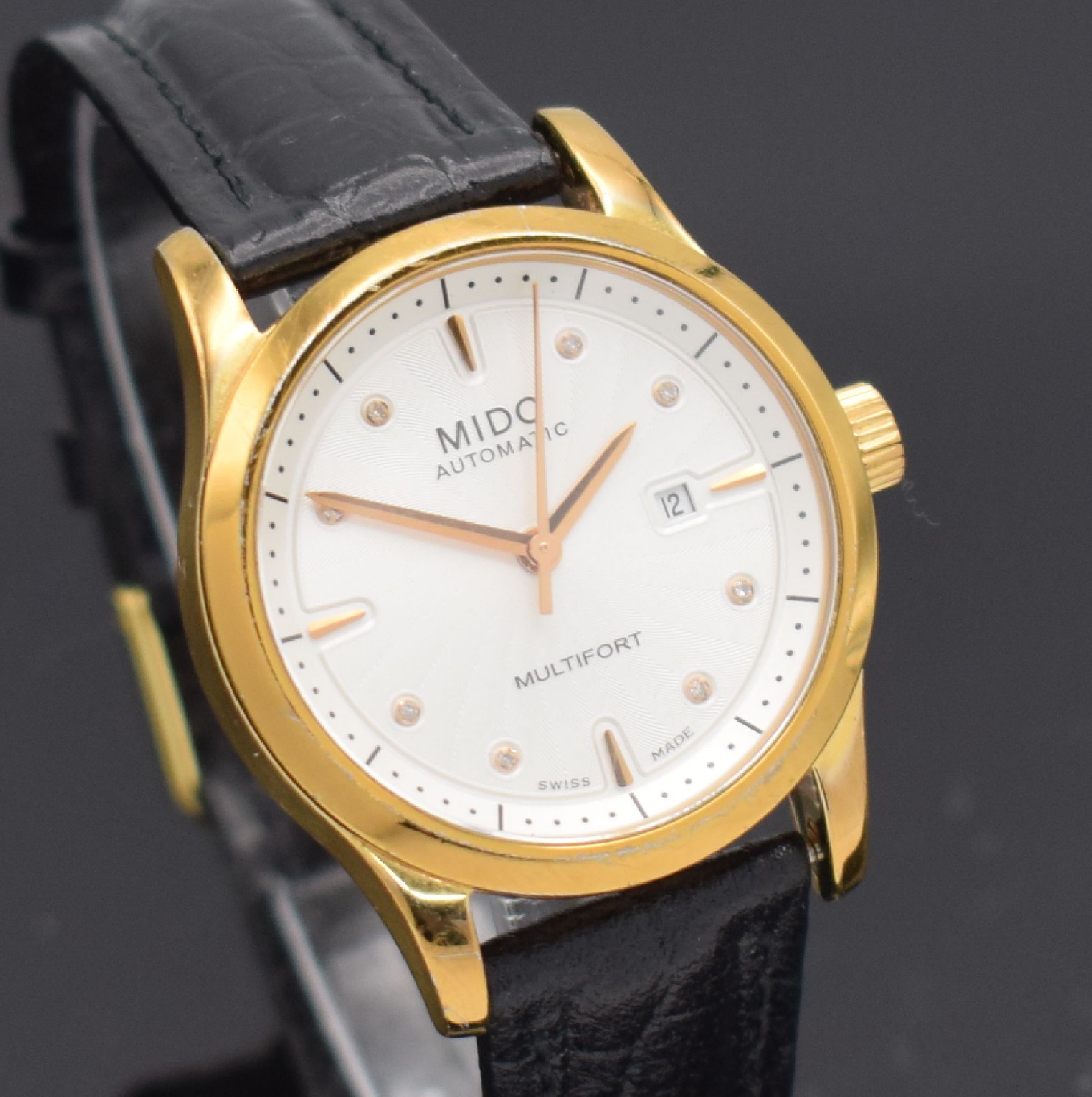 Detail c: MIDO Multifort vergoldete Damenarmbanduhr, Schweiz um 2015, Automatik, Ref. M005007A, beids. vergl. Geh., Boden verschr., Saphirglas, silb. guill. ...