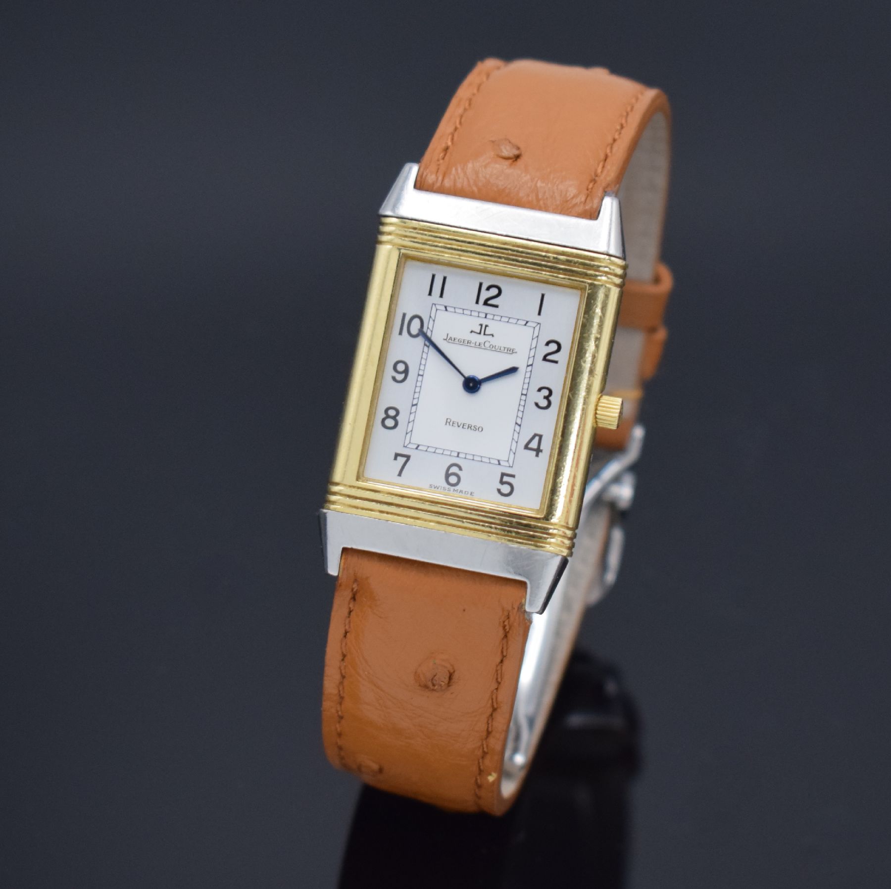 Jaeger-LeCoultre Damenarmbanduhr Reverso in Edelstahl & GG 750/000, Schweiz um 2000, quarz, Wendegeh. m. Monogramm, neutr. Lederband m. orig. ...