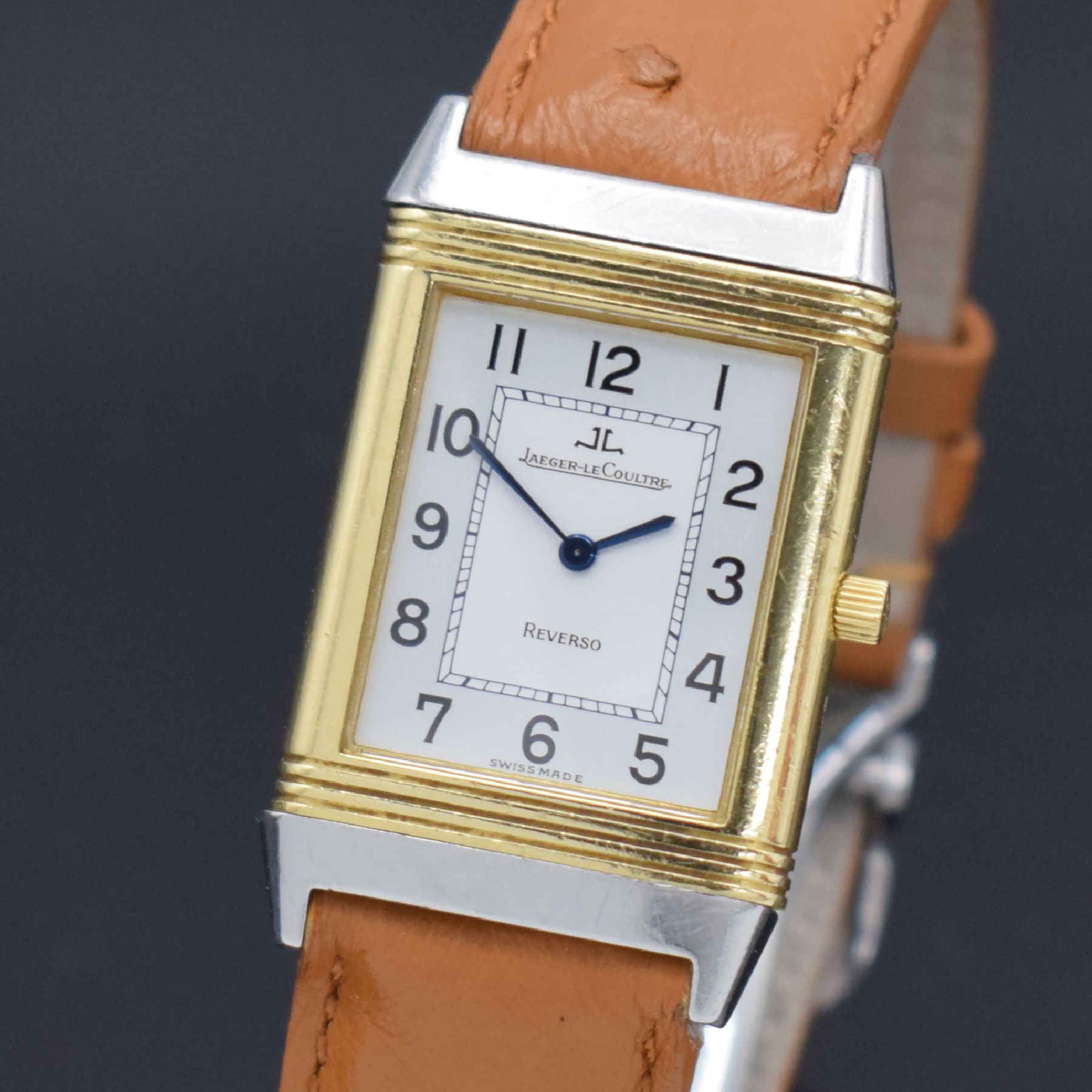 Detail a: Jaeger-LeCoultre Damenarmbanduhr Reverso in Edelstahl & GG 750/000, Schweiz um 2000, quarz, Wendegeh. m. Monogramm, neutr. Lederband m. orig. ...