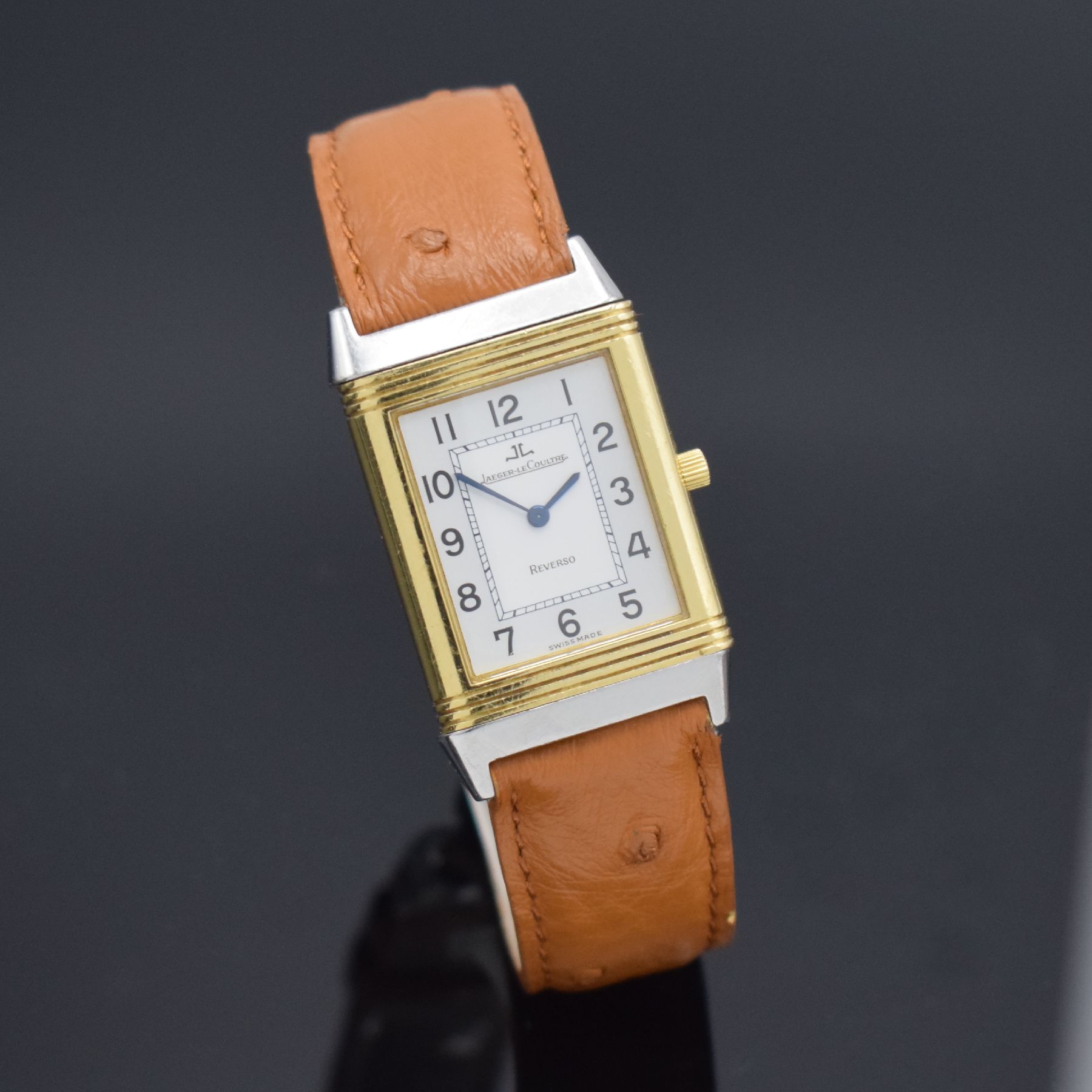 Detail d: Jaeger-LeCoultre Damenarmbanduhr Reverso in Edelstahl & GG 750/000, Schweiz um 2000, quarz, Wendegeh. m. Monogramm, neutr. Lederband m. orig. ...