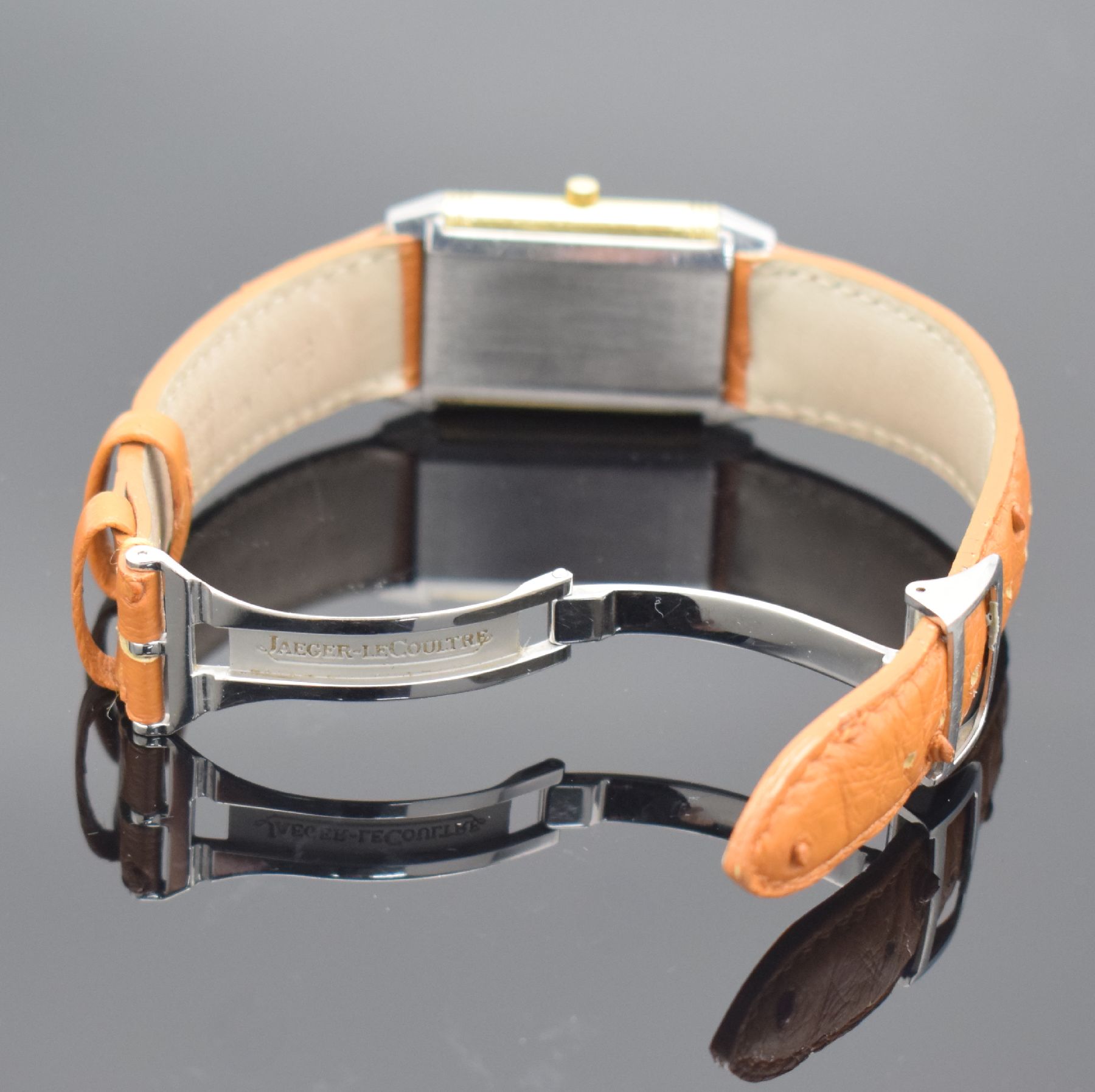 Detail f: Jaeger-LeCoultre Damenarmbanduhr Reverso in Edelstahl & GG 750/000, Schweiz um 2000, quarz, Wendegeh. m. Monogramm, neutr. Lederband m. orig. ...