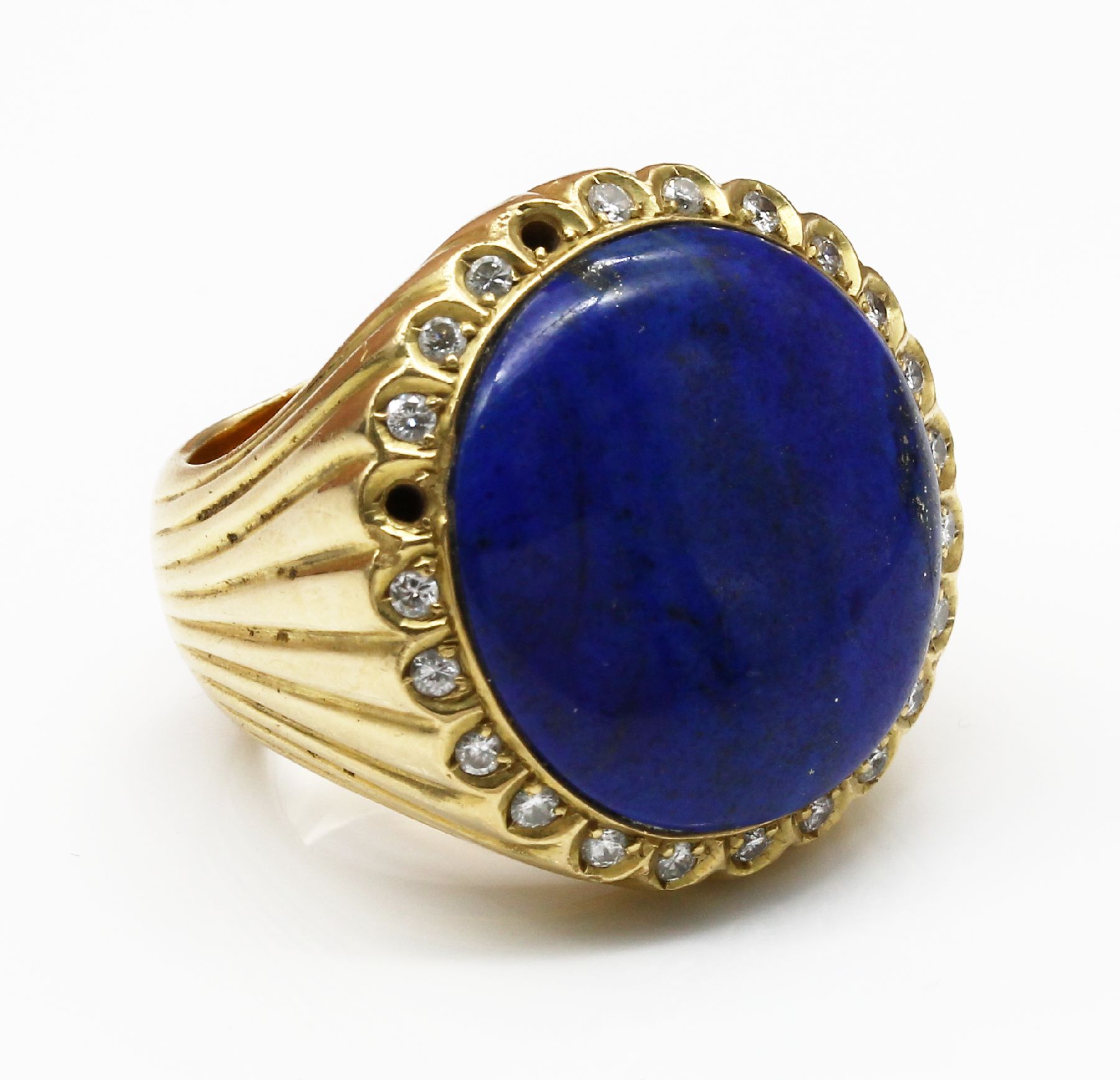 Detail a: 18 kt Gold Lapislazuli Brillant Ring, GG 750/000, gepr., Lapislazuliplatte ca. 24.9 x 23.3 mm umgeben von 22 Brillanten (2 Steine fehlen) zus. ca. ...