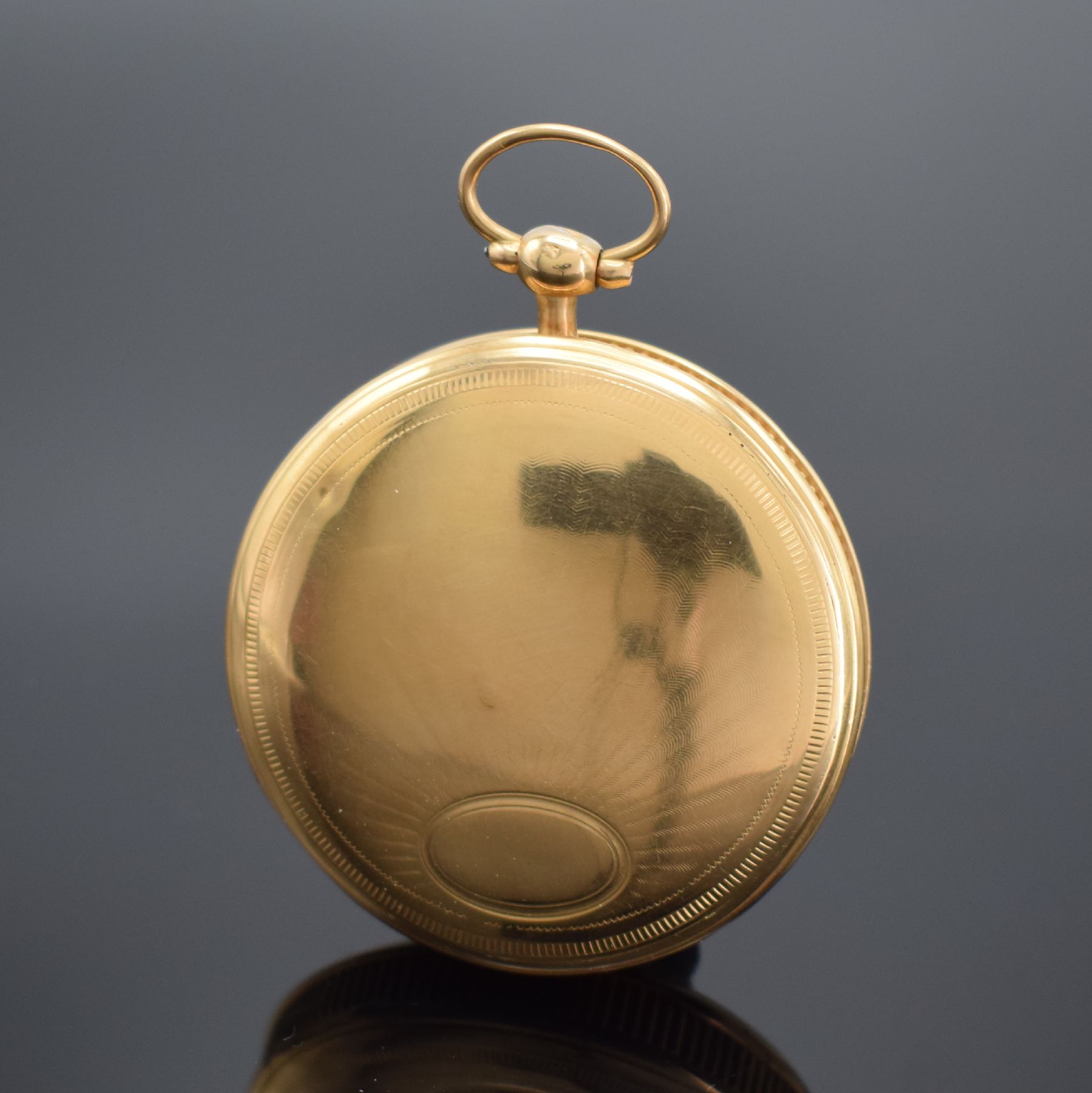 Detail a: Offene Spindeltaschenuhr bezeichnet Tarault in GG 750/000, Frankreich um 1820, Geh. dell., Scharnierboden & Glasrand, Metallcuvette, Emailzifferbl. ...