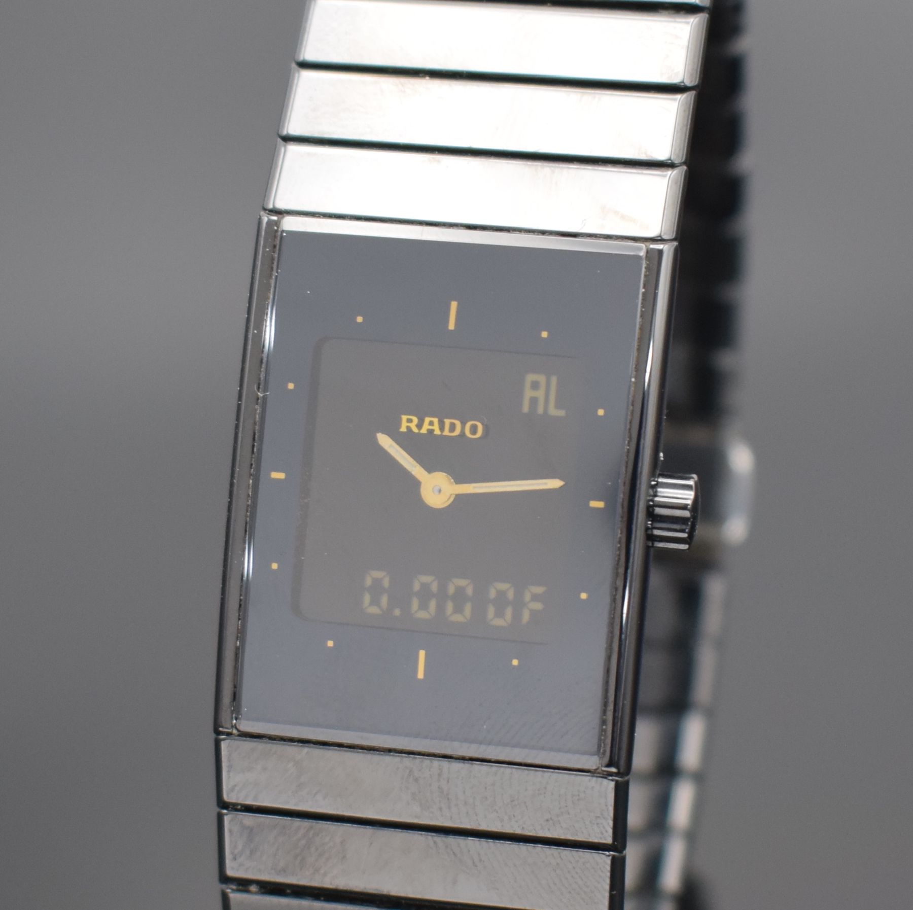 Detail b: RADO Diastar Herrenarmbanduhr mit Multifunktionsanzeige, Schweiz um 2008, quarz, Keramikgeh. mit aufges. Saphirgl., 4-fach verschr. Edelstahlboden, ...