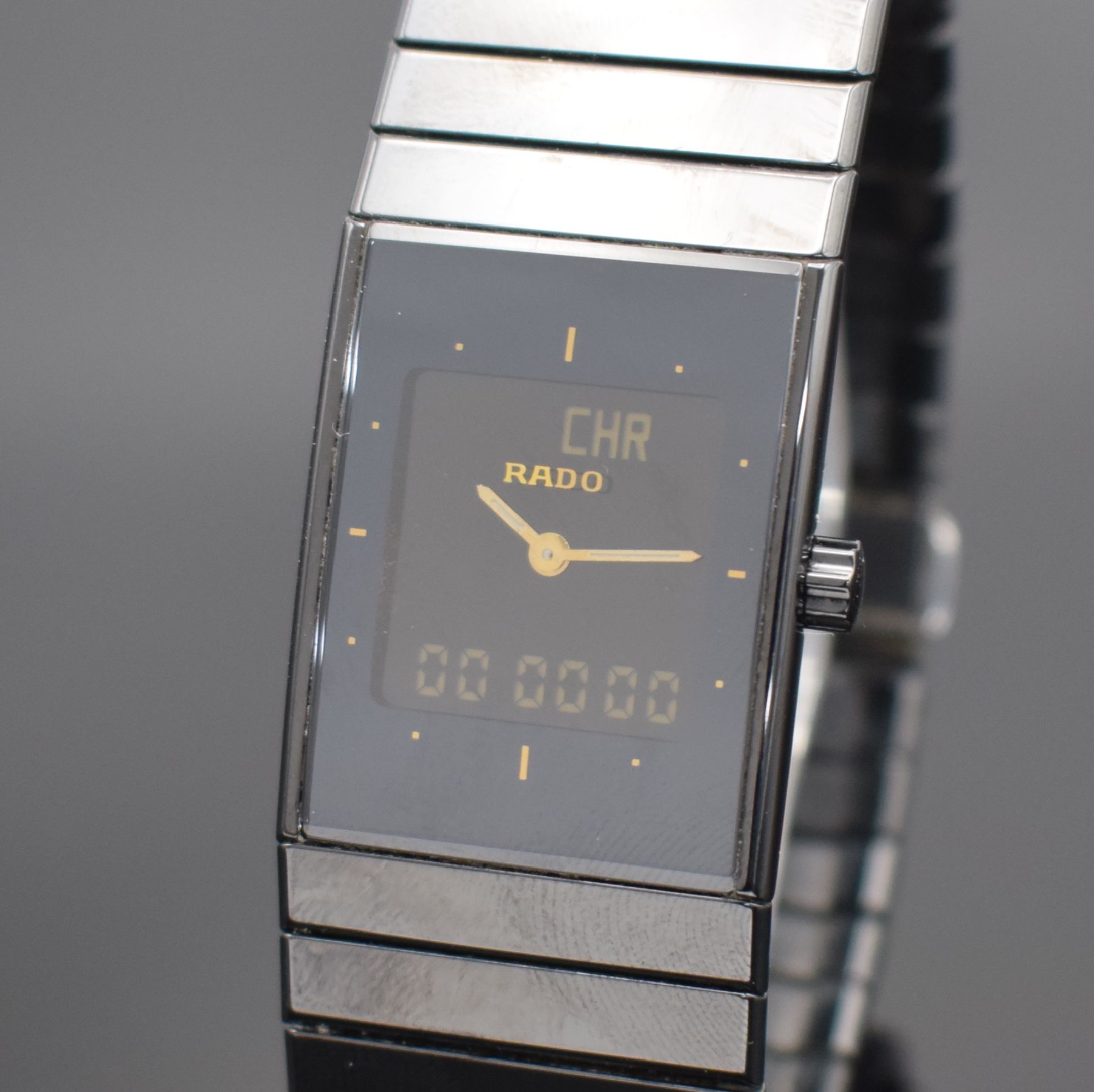 Detail c: RADO Diastar Herrenarmbanduhr mit Multifunktionsanzeige, Schweiz um 2008, quarz, Keramikgeh. mit aufges. Saphirgl., 4-fach verschr. Edelstahlboden, ...