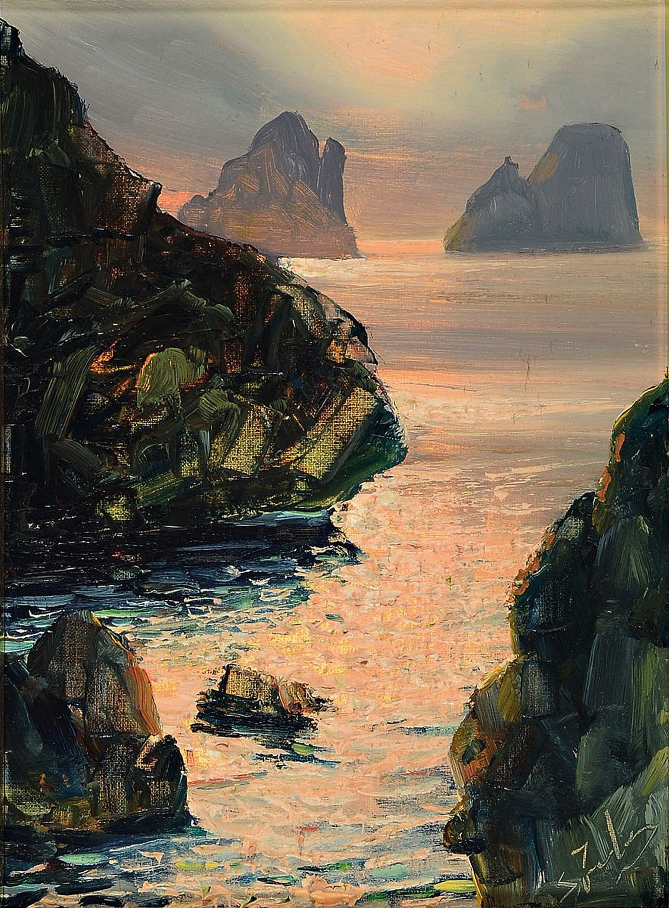 Federico Salvatore, geb. 1908, Capri, Öl/Lwd, signiert, rückseitig auf Rahmen bezeichnet und nochmals signiert, ca. 24 x 18 cm, Rahmen: 41 x 35 cm