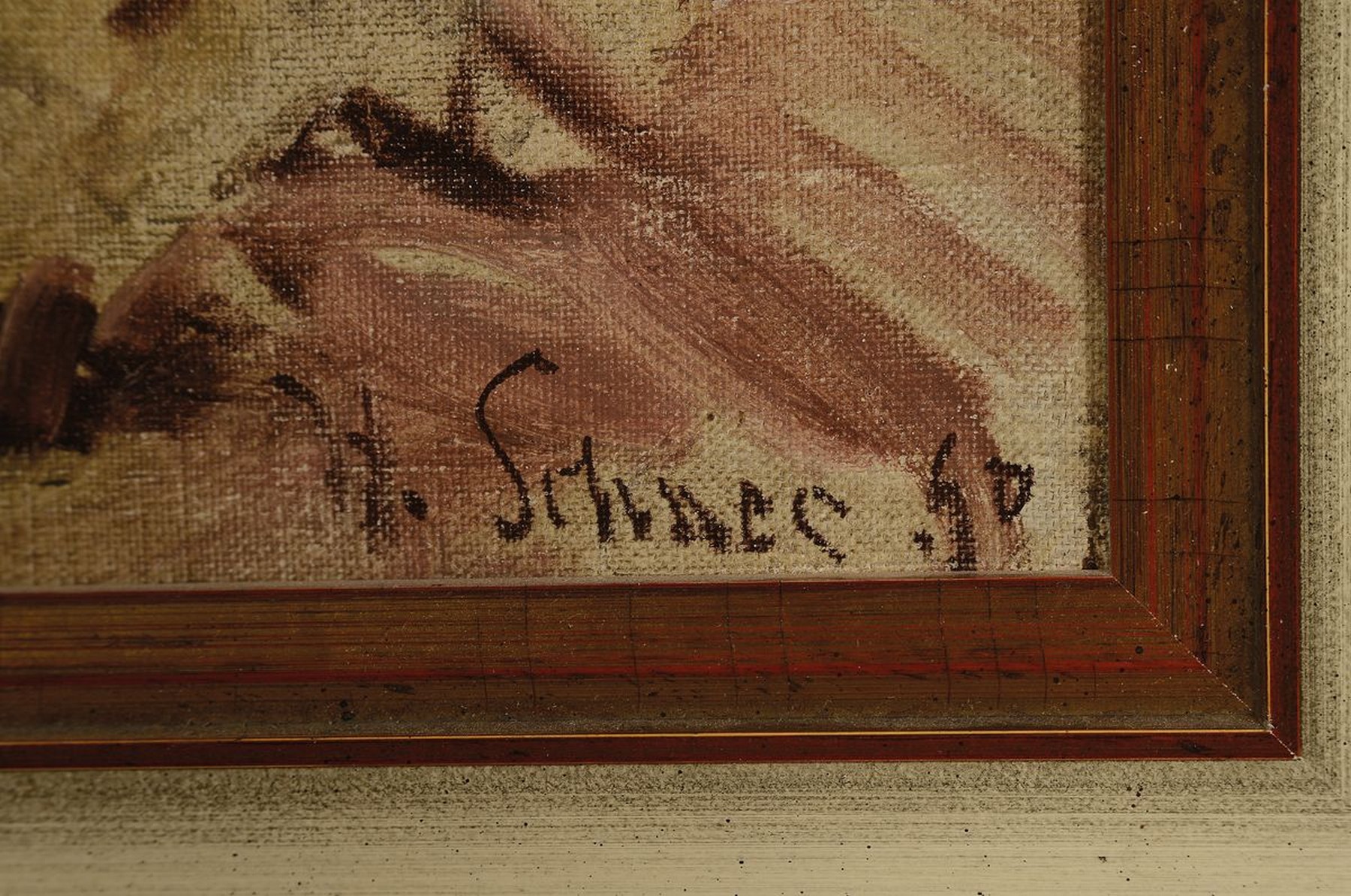 Detail a: Hermann Schnee, 1840 Treuenbrietzen - 1926 Berlin, Schüler der Düsseldorfer Akademie bei Oswald Achenbach, hier: Flusslandschaft mit Wasserfall, ...