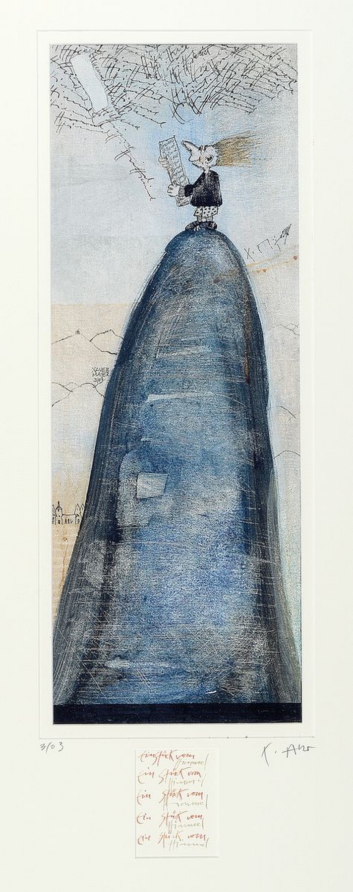 Xaver Mayer, geb. 1956 Primasens, Orig. farb Tusche , sign., num., u. Glas gerahmt, gesamt ca. 95x45 cm