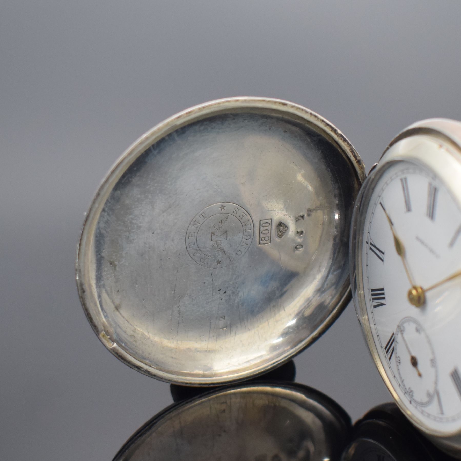 Detail a: LONGINES frühe Herrensavonette in Silber, Schweiz um 1880 (Gründung 1867), grav. & guill. Geh. berieben/dell., Emailzifferbl. riss., kl. Sek. b. 6, ...