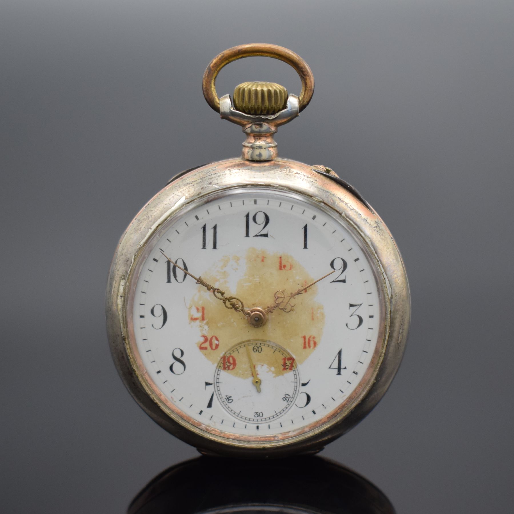 Detail e: IWC / ETERNA 2 offene Herrentaschenuhren in Silber, Schweiz um 1895/1920, guill. Geh. m. verg. Rändern dell./berieben, Emailzifferblätter riss., ...