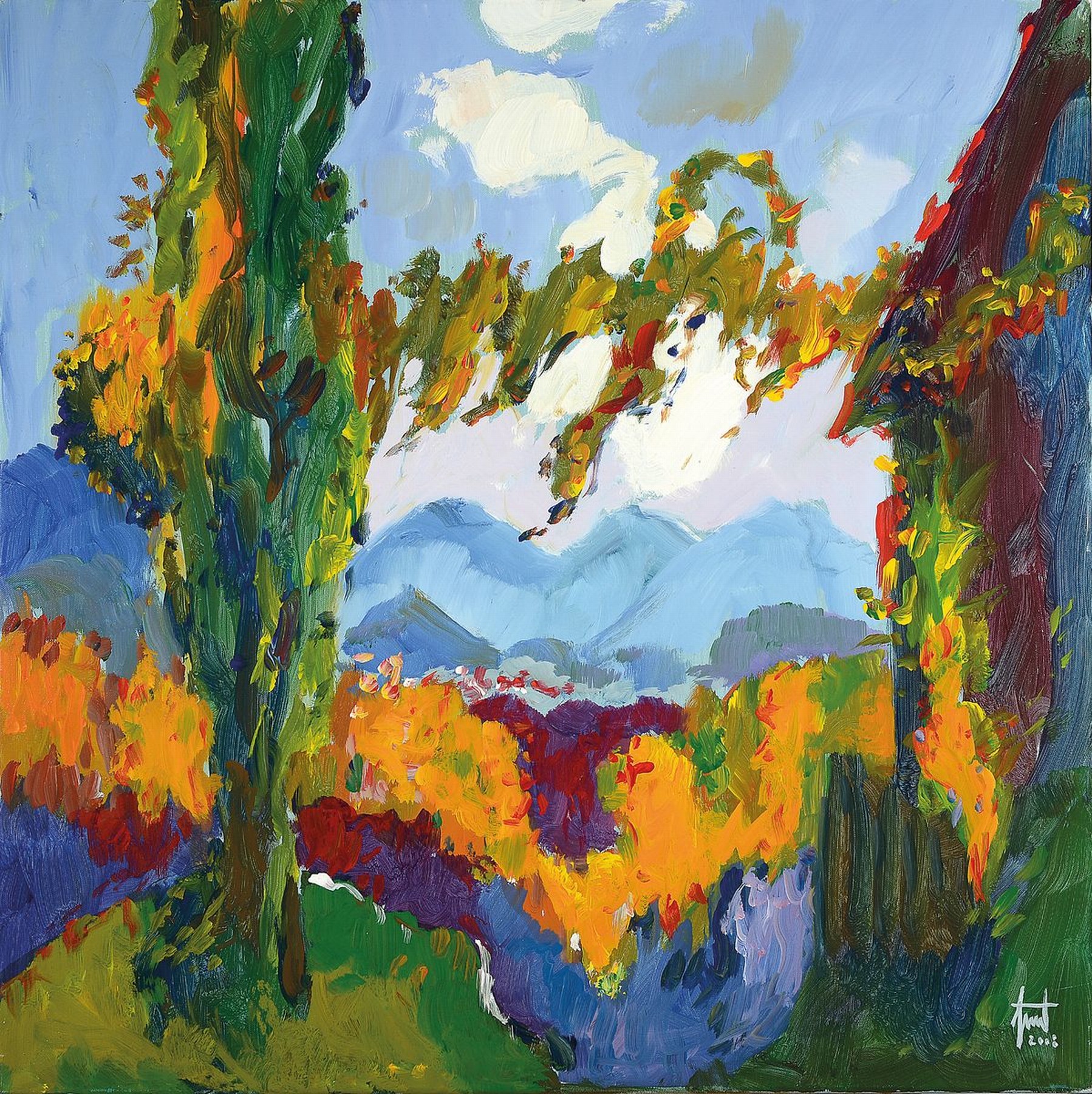 Georg Günter Zeuner, 1923 Dresden-2011 Speyer, Landschaft in der Südpfalz, Öl/Lwd, rechts unten signiert und dat. 2008, ca. 80x80cm