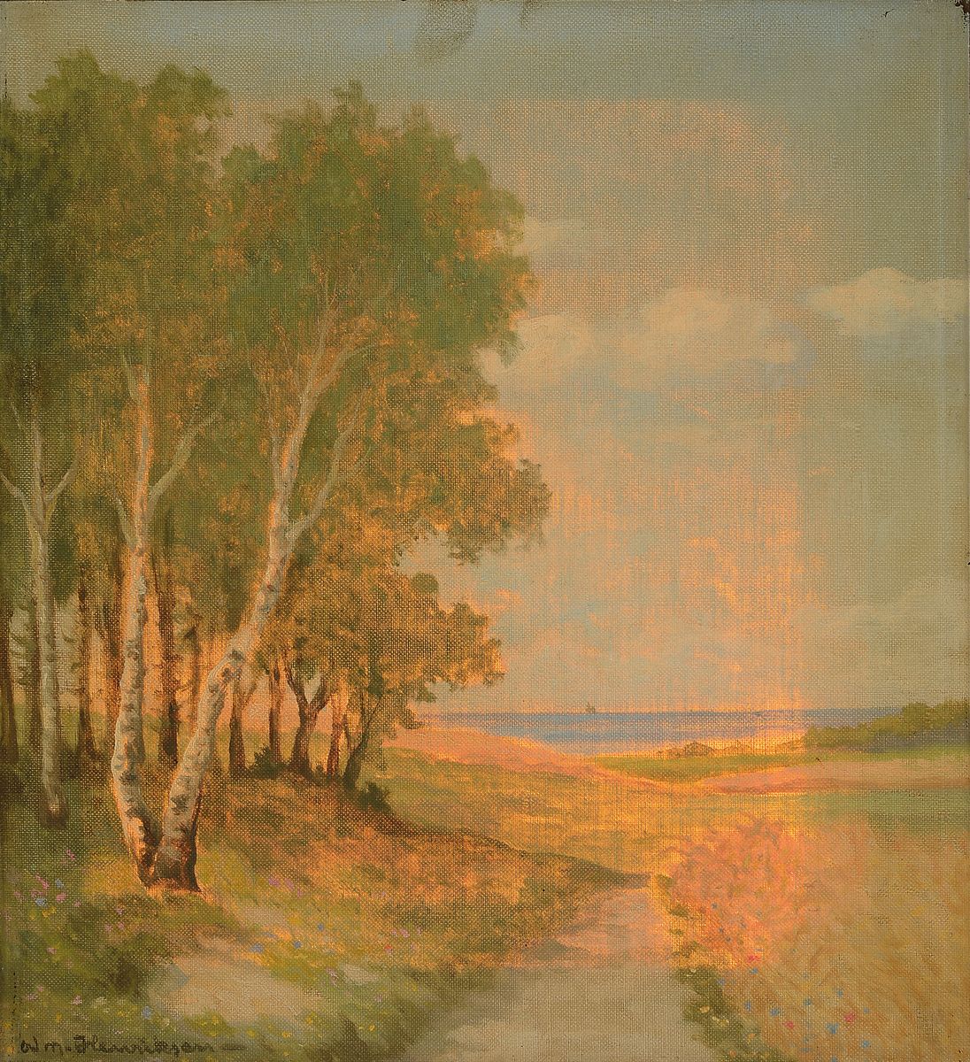 William Henriksen, 1880-1964, Birken am Wegrand, Öl/Lwd, links unten signiert, ca. 40x37cm, R. ca. 46x43cm