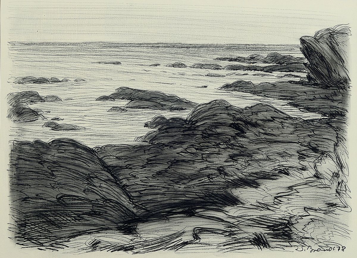 Detail j: Werner Brand, 1933 Löbau-2021 Hochstadt, 2 Bleistiftzeichnungen, 1) Küstenlandschaft, sign. und dat. 78, ca. 37x50cm, PP, u.Gl., R. ca. 60x74cm, 2) ...