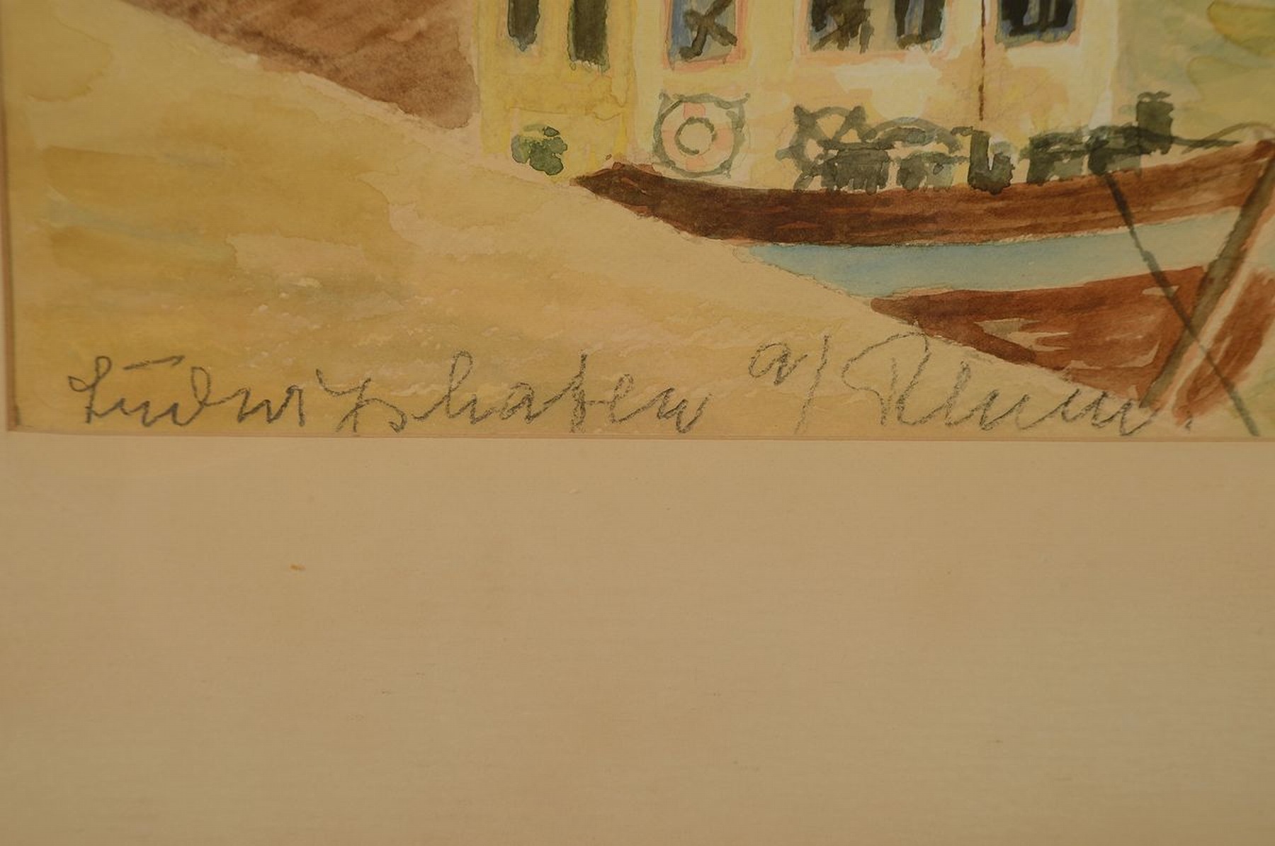 Detail a: Fritz Langen, Maler der Mitte des 20. Jh., Blick über den Rhein auf die Walzmühle von Ludwigshafen, Aquarell auf Papier, sign. und betitelt, ca. ...
