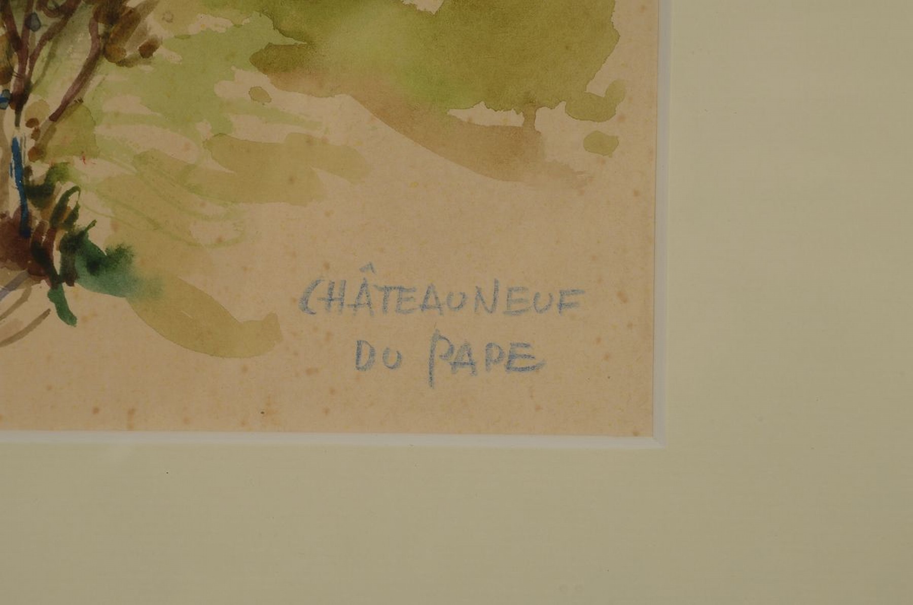 Detail a: Karl Graf, 1902-1986 Speyer, Chateauneuf du Pape, Gouache auf Papier, leicht gebräunt, signiert und betitelt, ca. 33x23cm, PP, u.Gl., R. ca. 50x40cm