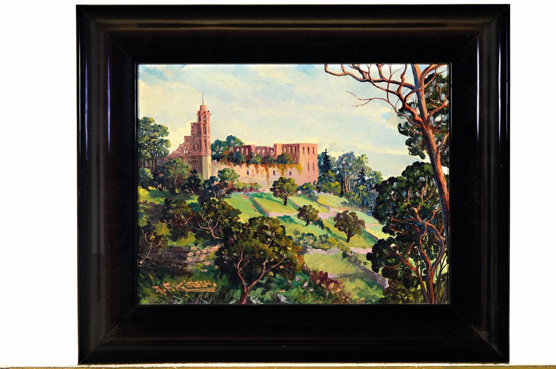 Detail k: August Friedrich Kirsch, 1882 Edenkoben-1949 Neustadt a.d. Weinstraße, Blick auf die Limburg, Öl/Malkarton, signiert, ca. 33x42cm, R. ca. 45x54cm
