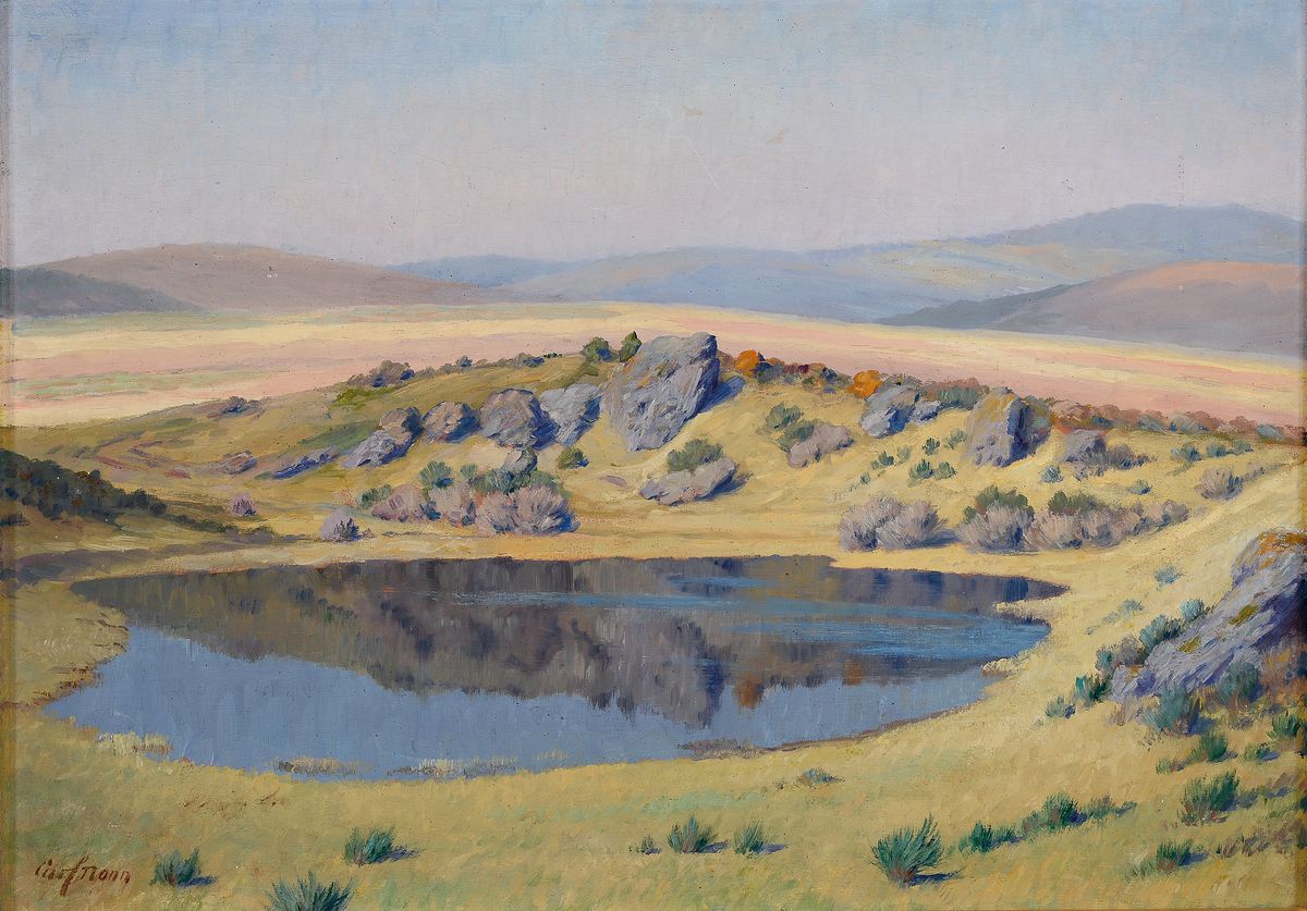 Carl Nonn, 1876-1949, bekannter Eifelmaler, hier: Einsamkeit, Eifelmaar am Mosenberg, rückseitig so betitelt und dat. 1920, Öl/Lwd, links unten ...