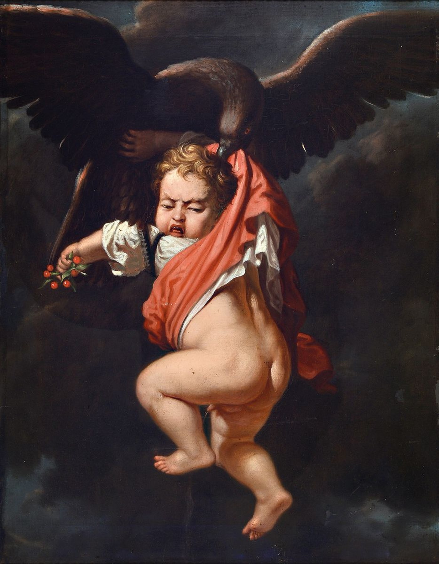 Unbekannter Künstler, 2. Hälfte 19. Jh., qualitätvolle Kopie nach Rembrandts Werk: Die Entführung des Ganymed, Öl/Lwd, rest., ca. 61x48cm, R. ...