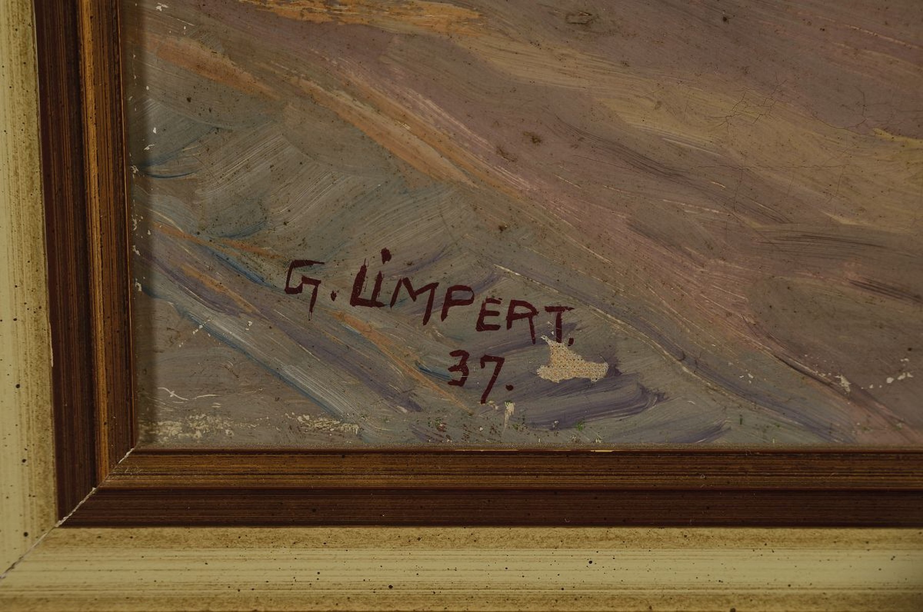 Detail a: G. Limpert, Maler des frühen 20. Jh., Blick in einen Bauernhof, Öl/Lwd, links unten signiert, kleinere Farbabplatzungen, ca. 46x60cm, R. ca. 54x68cm