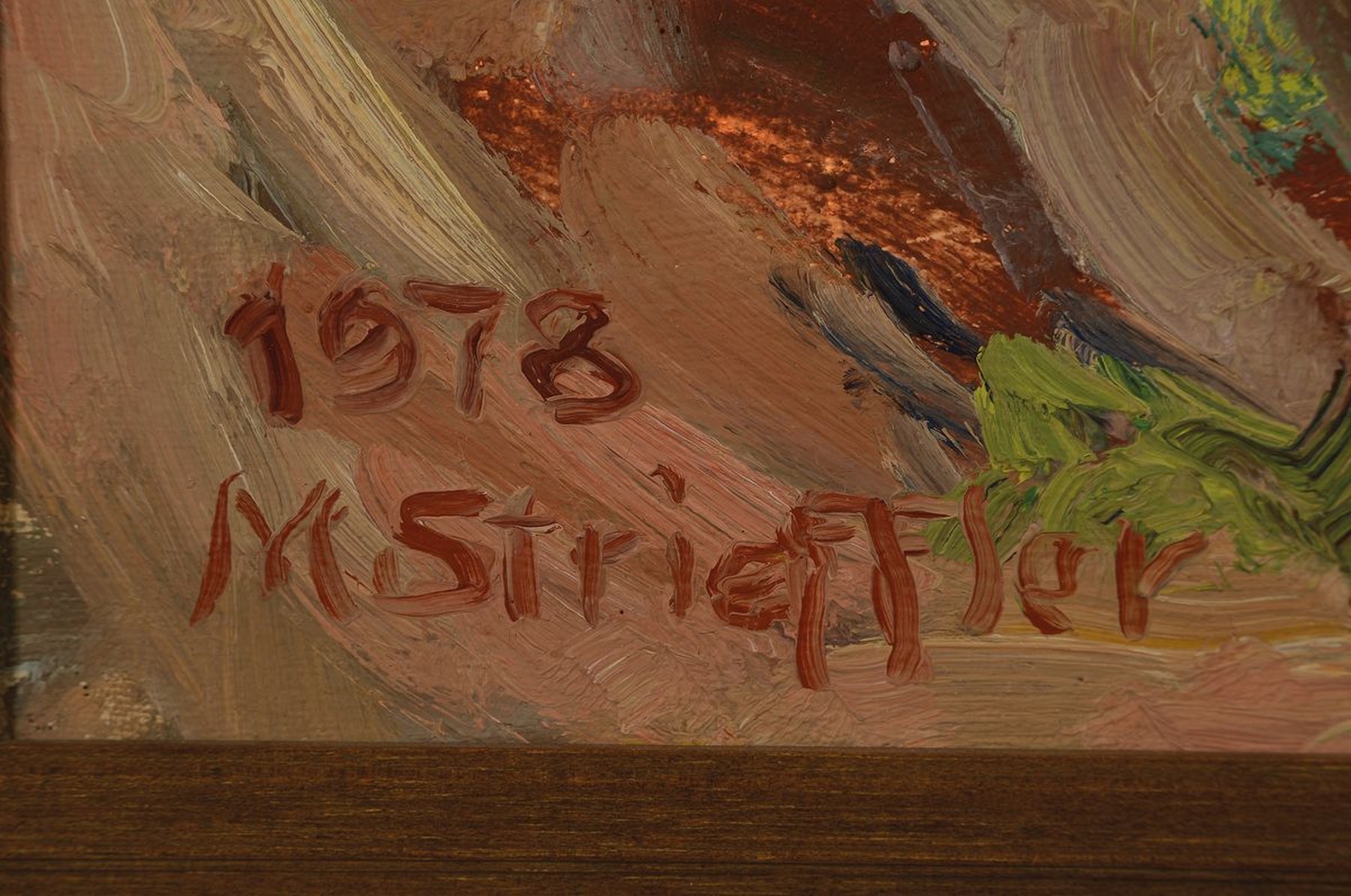 Detail a: Marie Strieffler, 1917-1987 Landau, Kühe vor dem Stall, Öl/Lwd, links unten signiert und dat. 1978, ca. 60x75cm, R. ca. 68x85cm