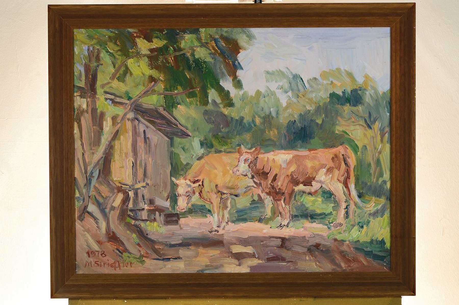 Detail k: Marie Strieffler, 1917-1987 Landau, Kühe vor dem Stall, Öl/Lwd, links unten signiert und dat. 1978, ca. 60x75cm, R. ca. 68x85cm