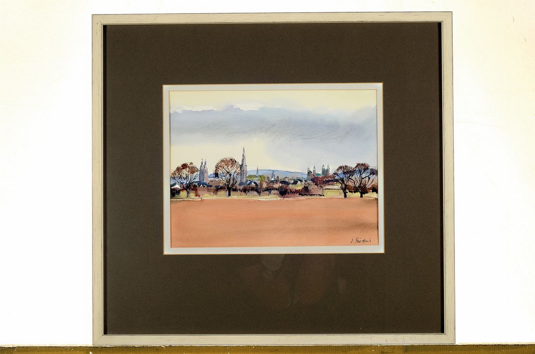 Detail k: Heinz Friedrich, 1924-2018 Schwetzingen, Blick über die Felder auf Speyer, Aquarell auf Papier, rechts unten signiert, ca. 22x29cm, PP, u.Gl., R. ...