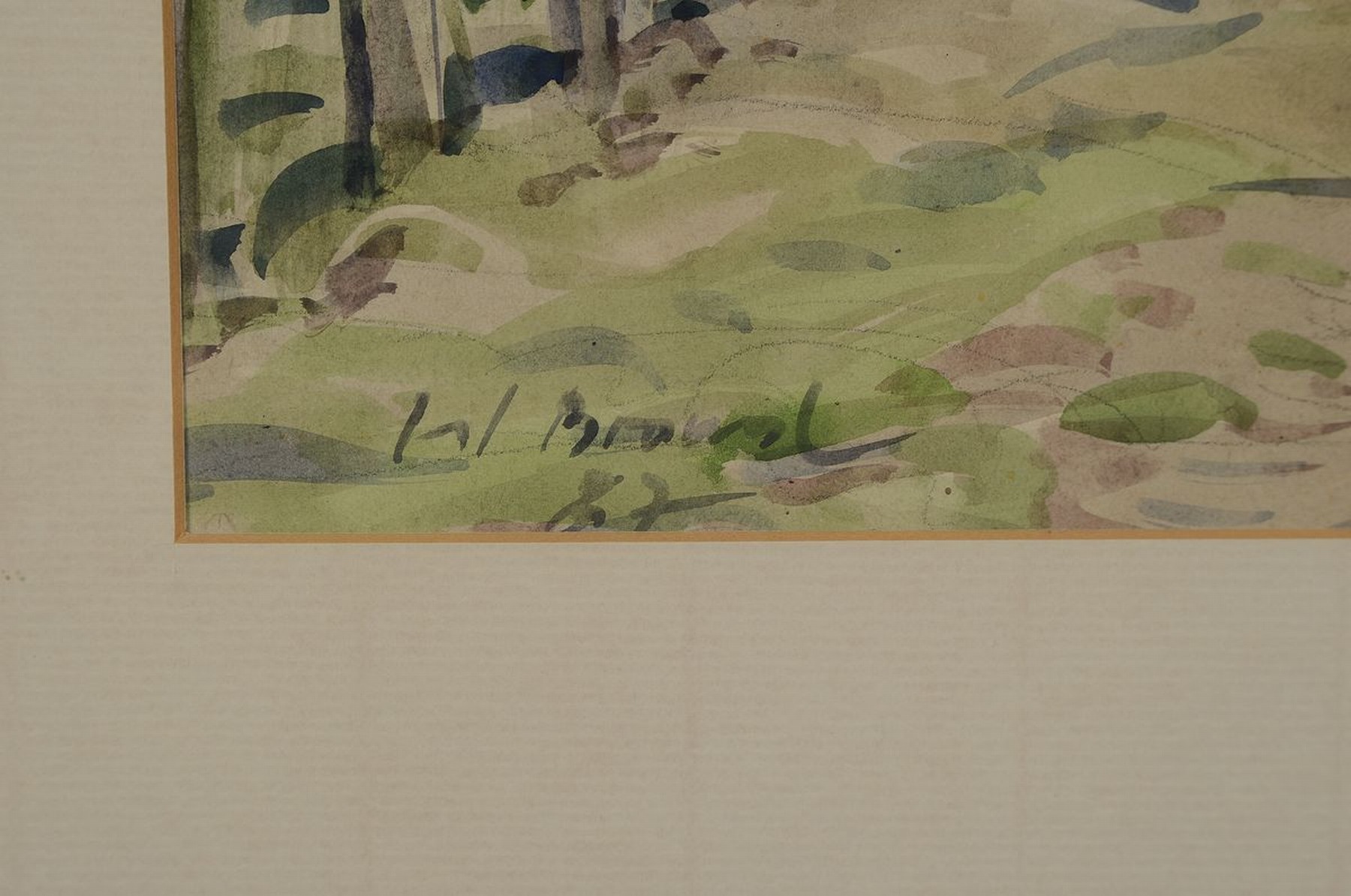 Detail a: Werner Brand, 1933-2021, Landschaft mit Rebenzeilen, Aquarell auf Papier, links unten signiert und dat. 87, ca. 25x38cm, PP, u.Gl., R. ca. 53x63cm