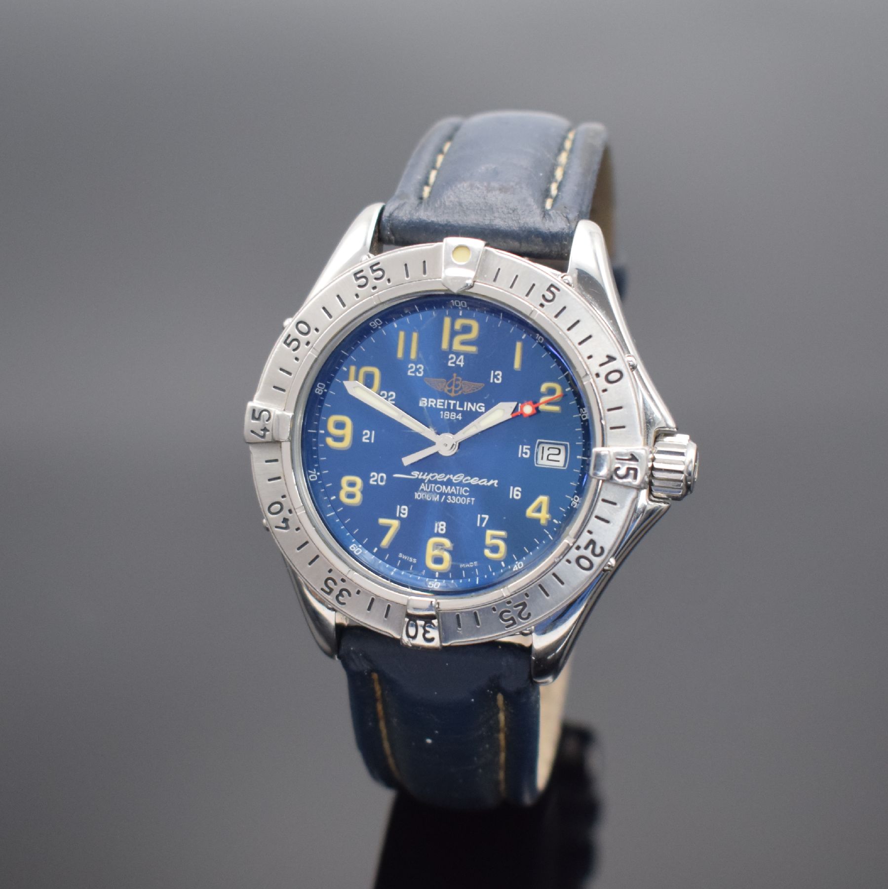 BREITLING Superocean Herrenarmbanduhr in Edelstahl, Schweiz um 1995, Automatik, Ref. A17040, eins. drehbare Lunette m. 60er-Tlg., Glas verkr., ...