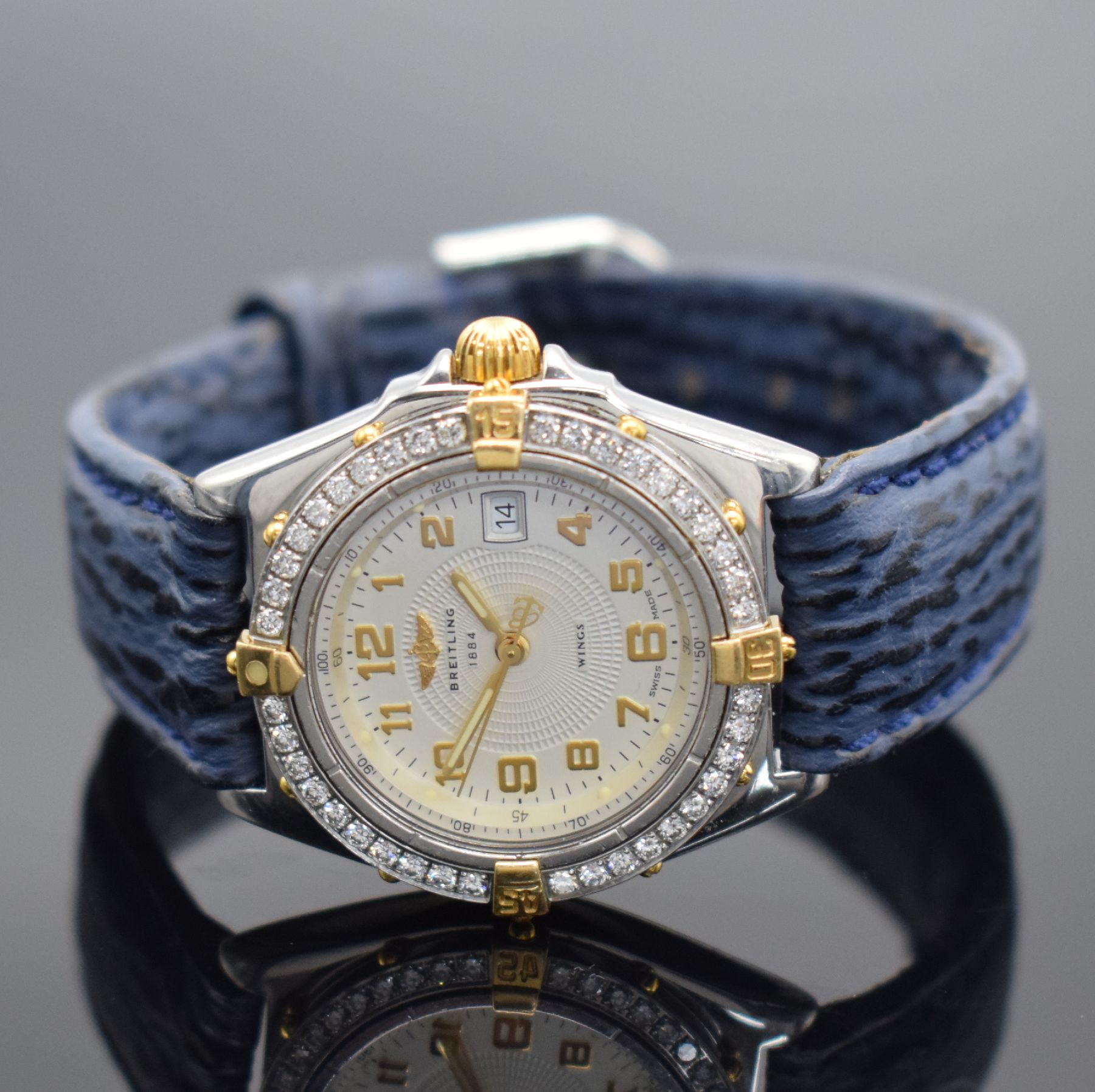 Detail b: BREITLING Damenarmbanduhr Serie Wings, Schweiz um 1995, quarz, Ref. B67050, Edelstahl/Gold kombiniert, Boden geschr., eins. drehb. Lünette aufw. m. ...