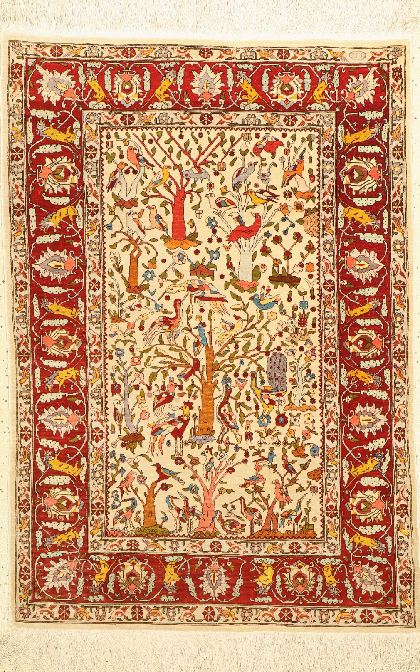 Hereke Seide, signiert, Türkei, um 1960, reine Naturseide, ca. 119 x 83 cm, EHZ: 2
