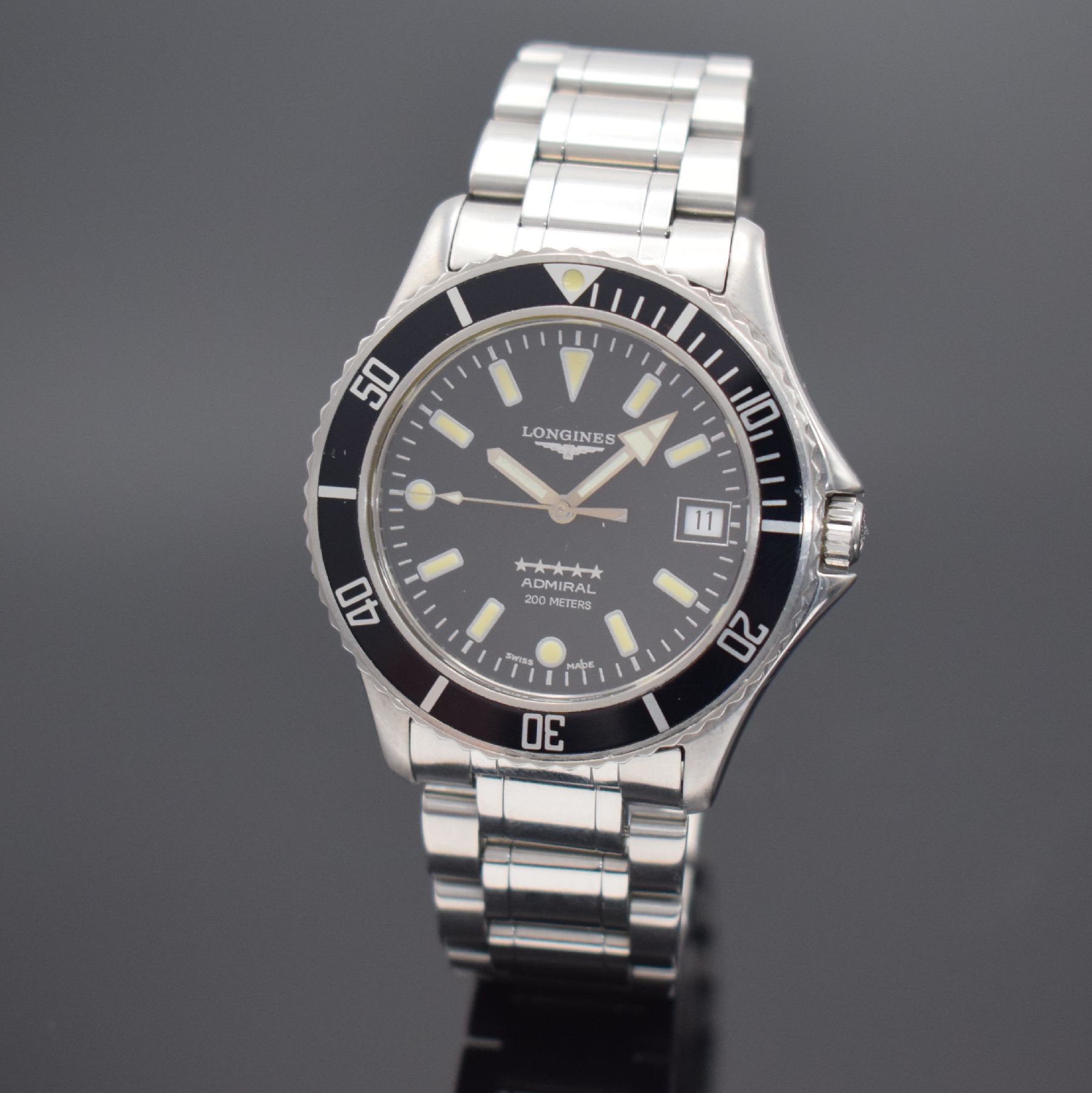 LONGINES Herrenarmbanduhr Admiral 5 Stars Referenz 7463, Automatik, Edelstahlgeh. inkl. Gliederband m. Faltschl., Boden & Krone verschr., Krone zu ...