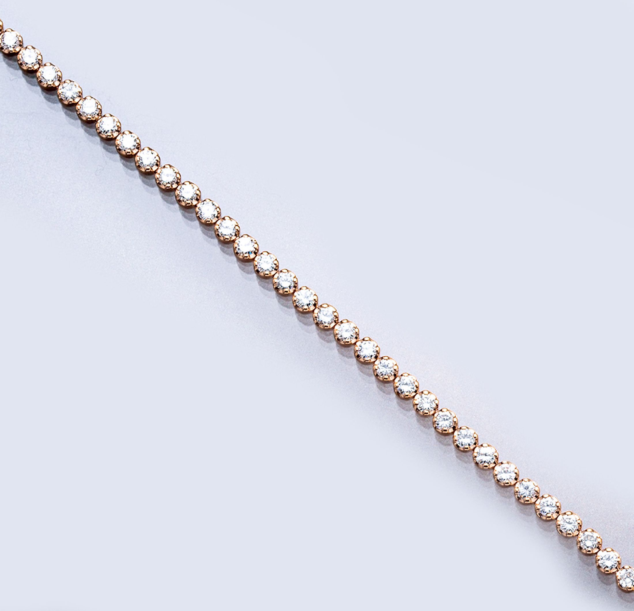 14 kt Gold Brillant-Linienarmband, RG 585/000, Brillanten zus. ca. 3.16 ct feines Weiß-Weiß/lp-si, L. ca. 18.8 cm, Kastenschloß mit ...