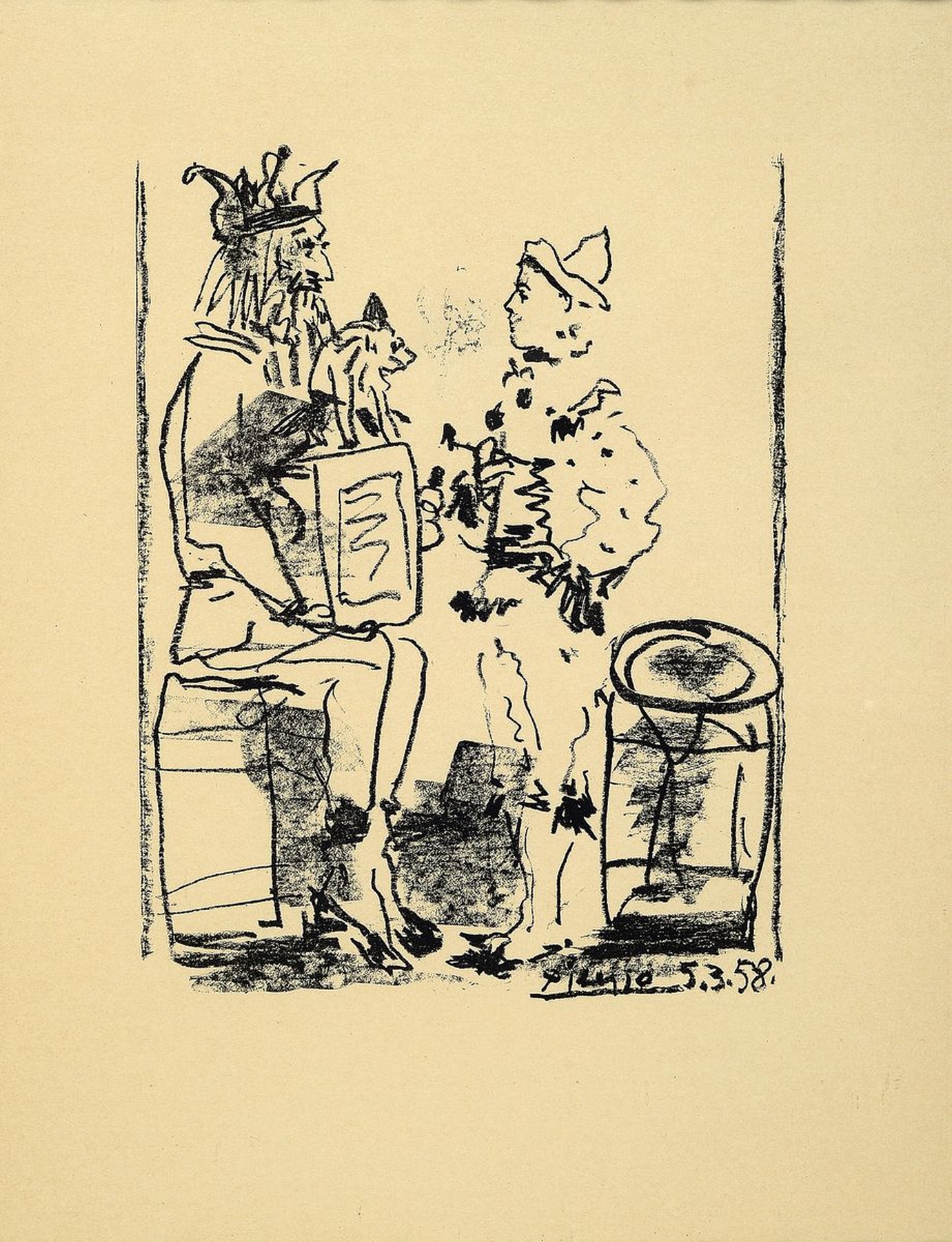 Pablo Picasso, 1881-1973, Lithographie von 1958, im Druck sign., ca. 22x17cm, u.Gl., R., ca. 35x27cm, leicht gebräunt
