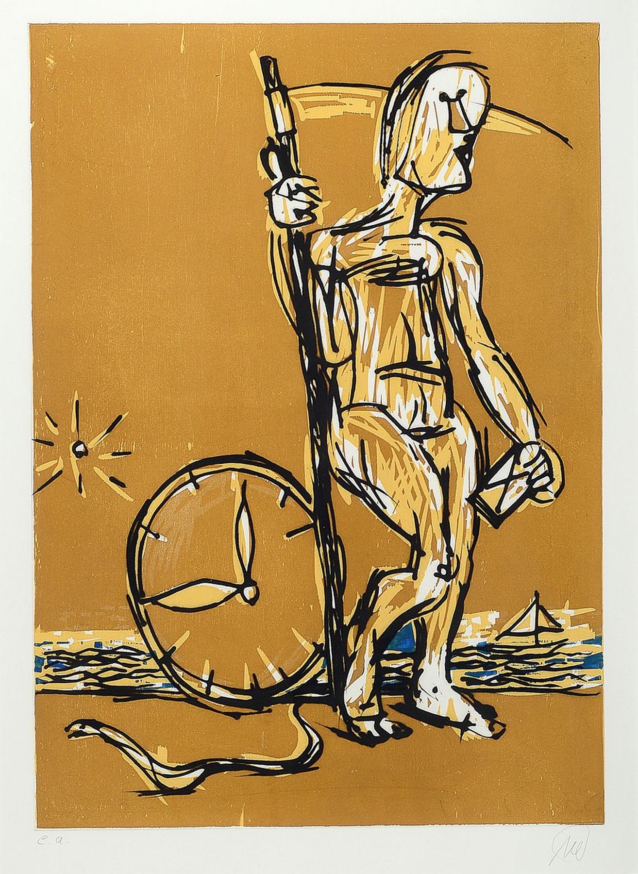 Markus Lüpertz, geb. 1941, Zeitreise, Radierung und Holzschnitt auf dickem Velin, 2008, handsigniert, bez. e.a., ca. 69x49cm, PP, u.Gl., R. ca. ...