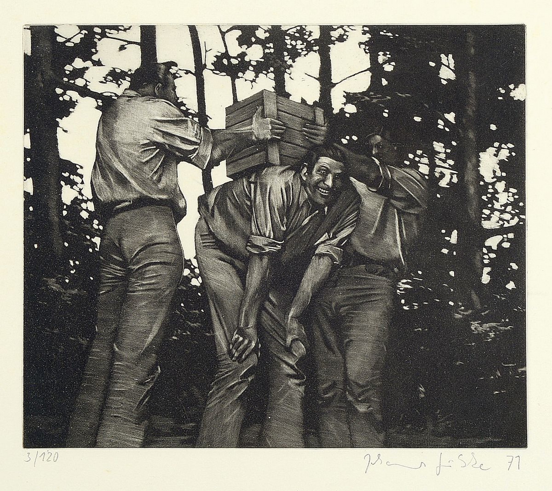 Johannes Grützke, 1937-2017 Berlin, Die Kiste, Schabradierung auf Velin, rechts unten signiert und dat. 71, num. 3/120, ca. 22.5x27cm, u.Gl., R. ca. ...