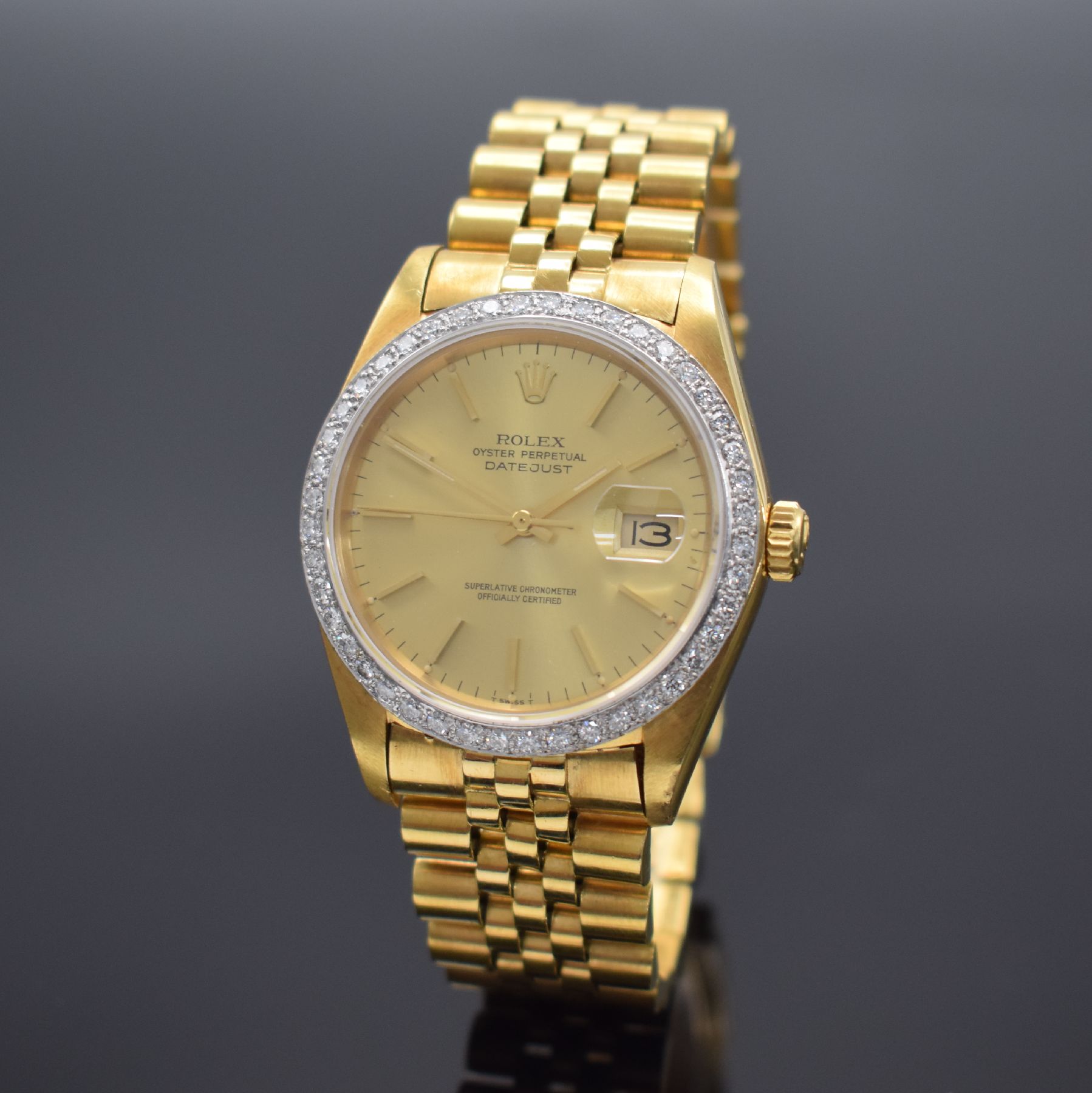 ROLEX Herrenarmbanduhr Oyster Perpetual Datejust in GG 750/000 Referenz 16018, Schweiz um 1980, Automatik, verschr. Gehäuse, gestiftetes / nicht ...