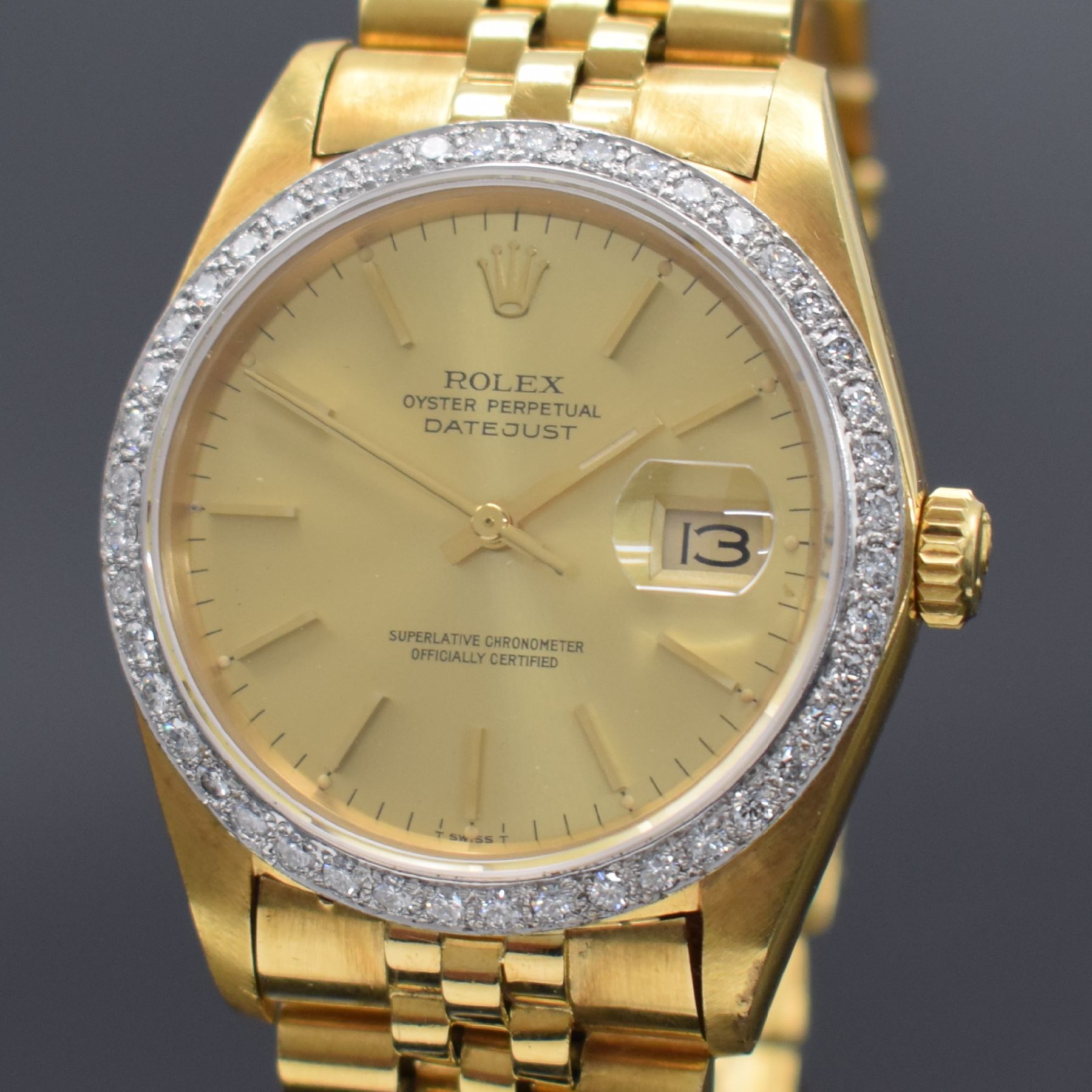 Detail a: ROLEX Herrenarmbanduhr Oyster Perpetual Datejust in GG 750/000 Referenz 16018, Schweiz um 1980, Automatik, verschr. Gehäuse, gestiftetes / nicht ...