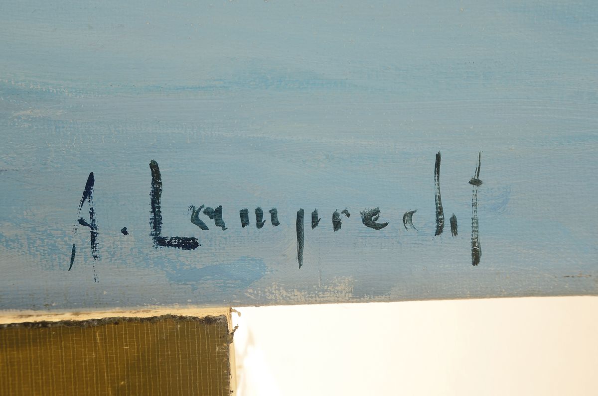 Detail a: Anton Lamprecht, 1901 Allershausen - 1984 München, Studium bei Kunowskin Düsseldorf und an der Akademie München, Fischerboot vor der Küste, ...