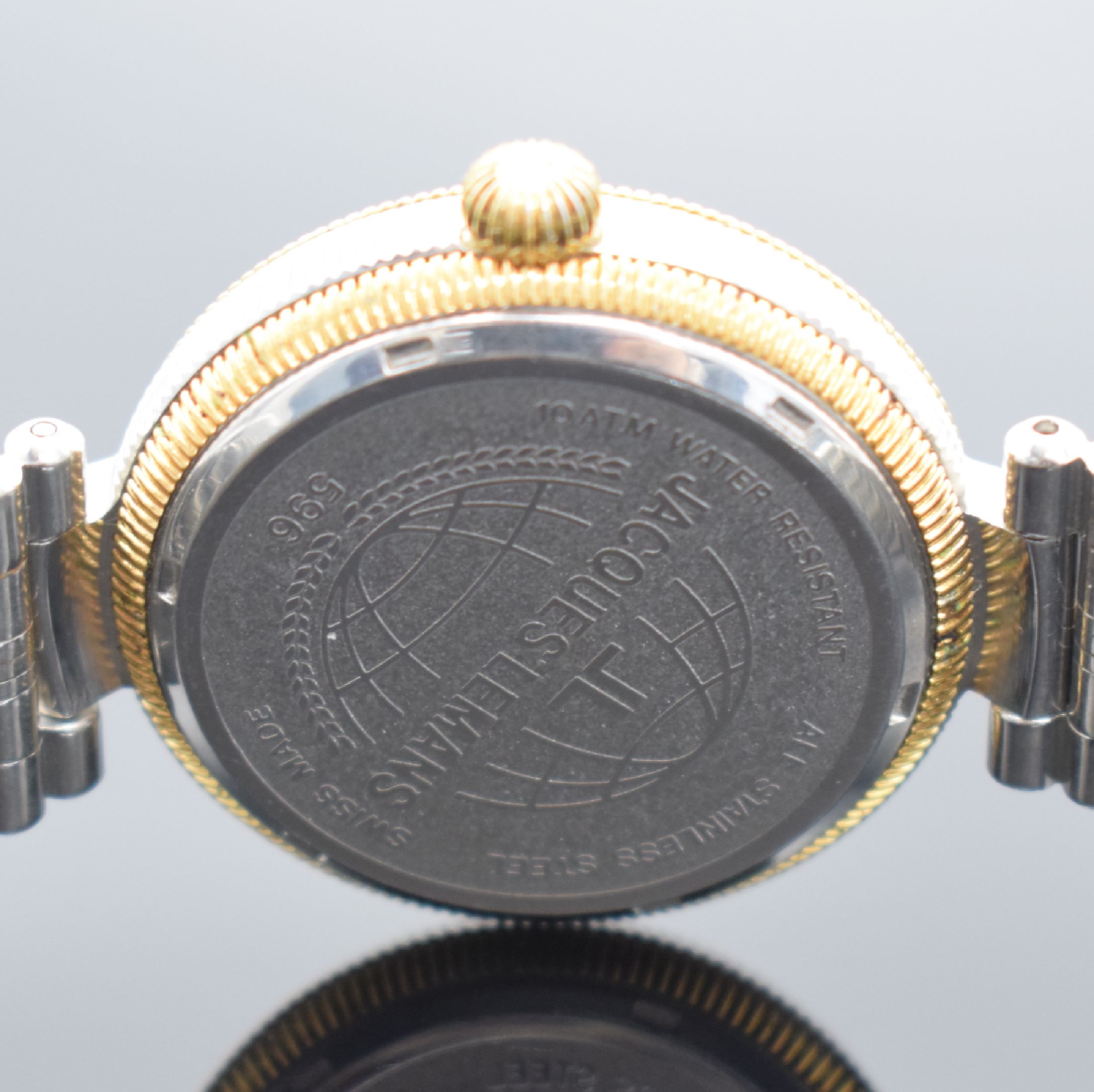 Detail d: JACQUES LEMANS Herrenarmbanduhr in Stahl/Gold, Schweiz um 2000, Automatik, geriffeltes Geh. & Lünette, Boden verschr., neutr. Stahlband m. dopp. ...