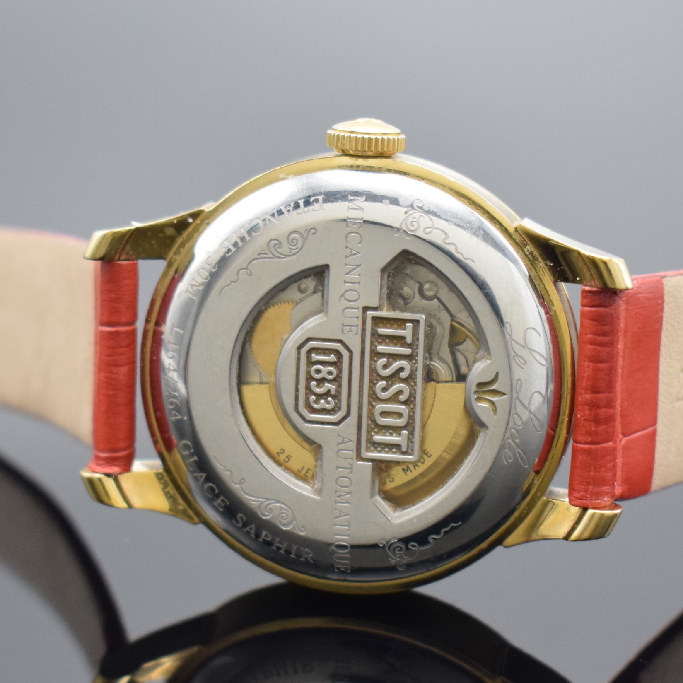 Detail d: TISSOT Le Locle vergoldete Herrenarmbanduhr,Schweiz um 2005, Automatik, Ref. L164/264, beids. vergl. Geh., Boden aufgedr., Saphirglas, weißes ...